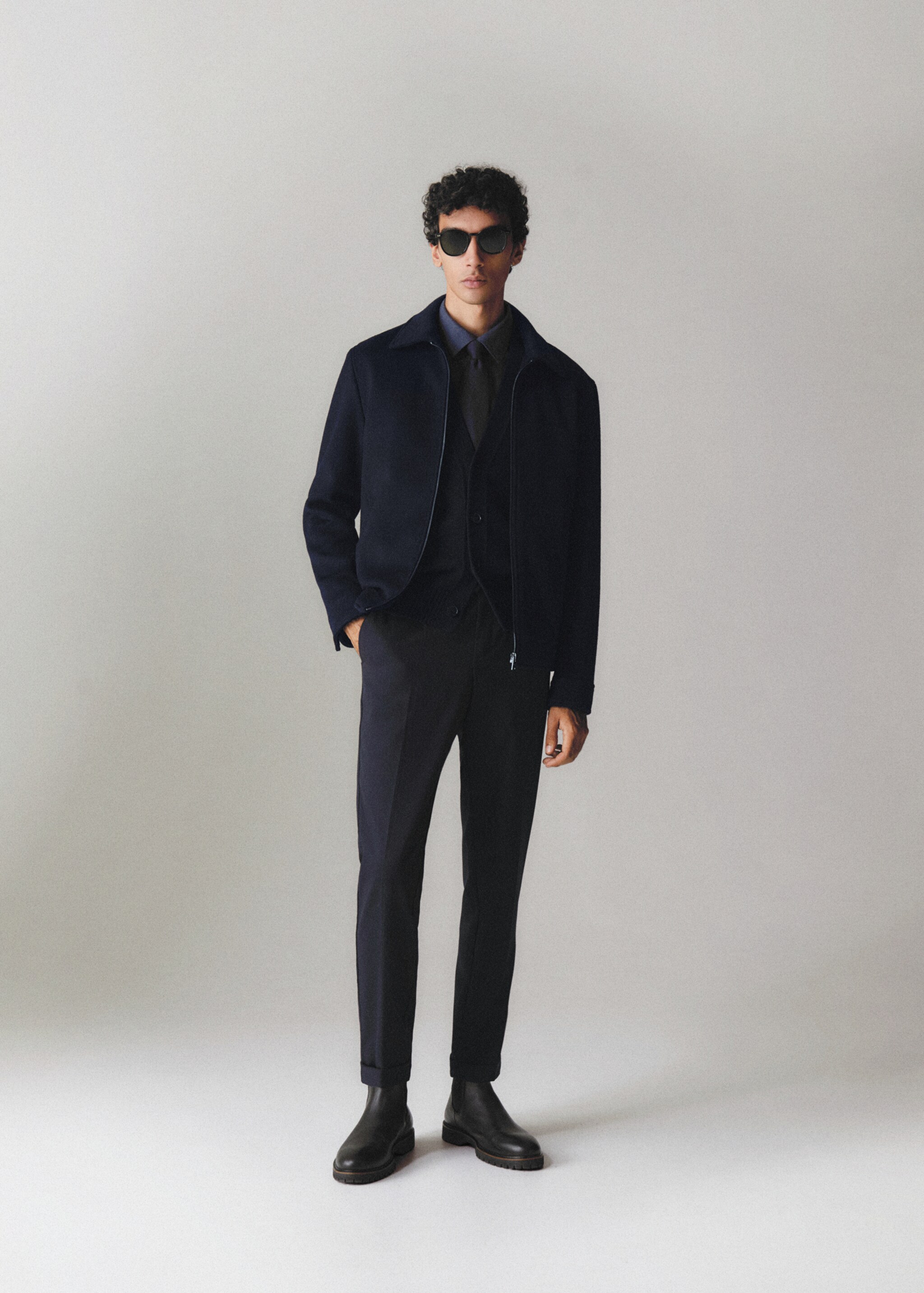 Straight recycled wool jacket - Details of the article 5, Dark Navy. Ref: 57035950-00.