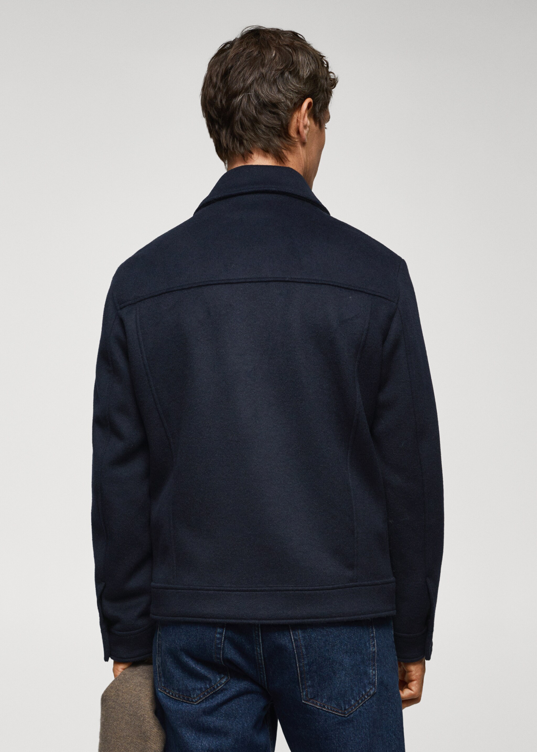 Straight recycled wool jacket - Reverse of the article, Dark Navy. Ref: 57035950-00.