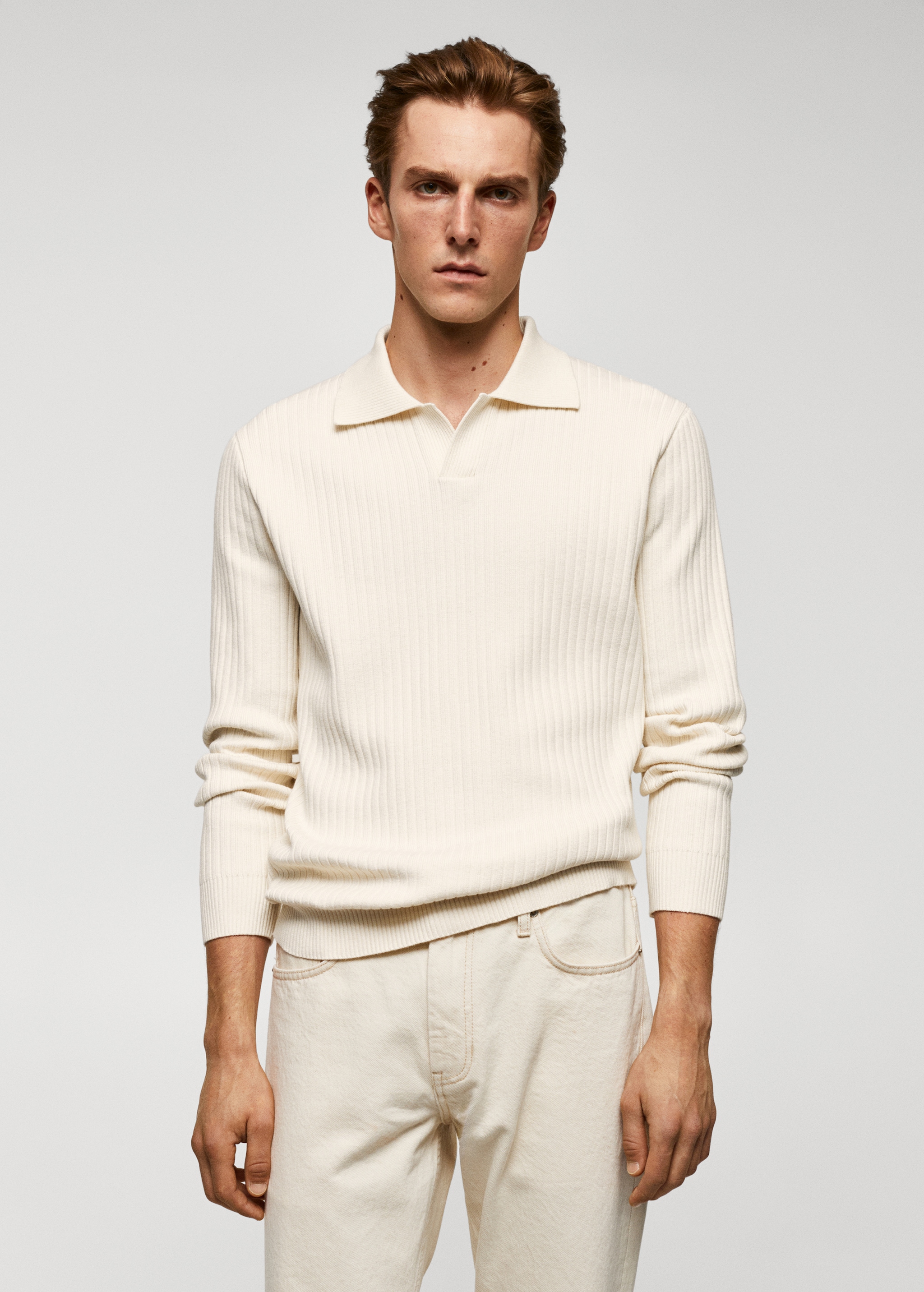 Fine rib-knit polo shirt