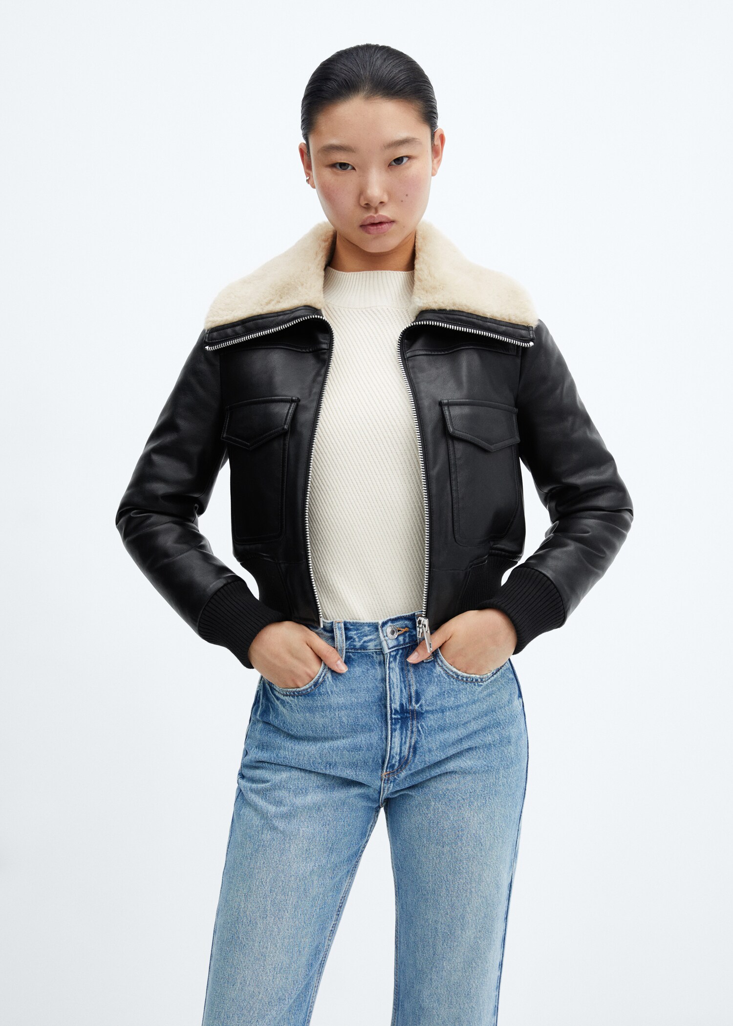 Shearling-lined bomber jacket - Medium plane