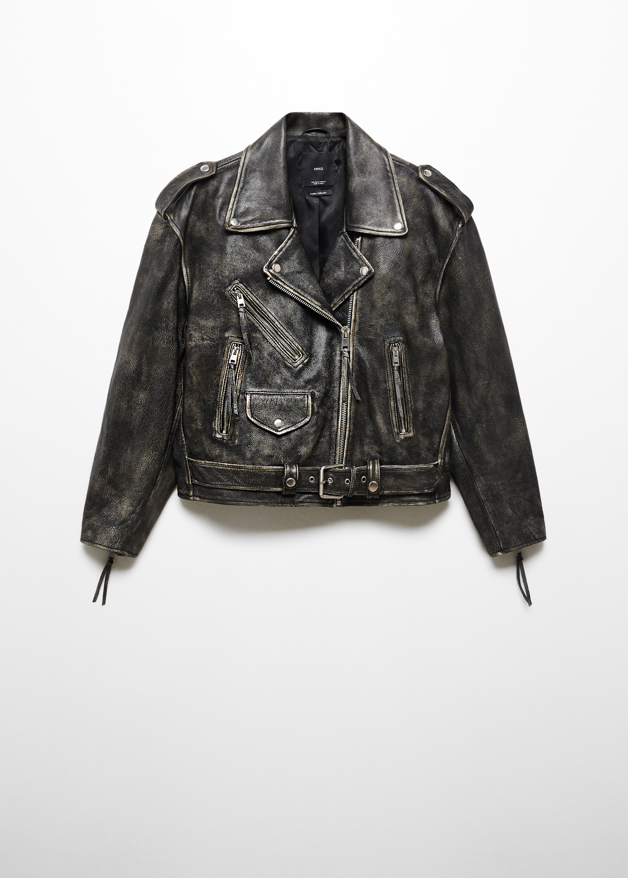 Leather biker oversize jacket - Main Image