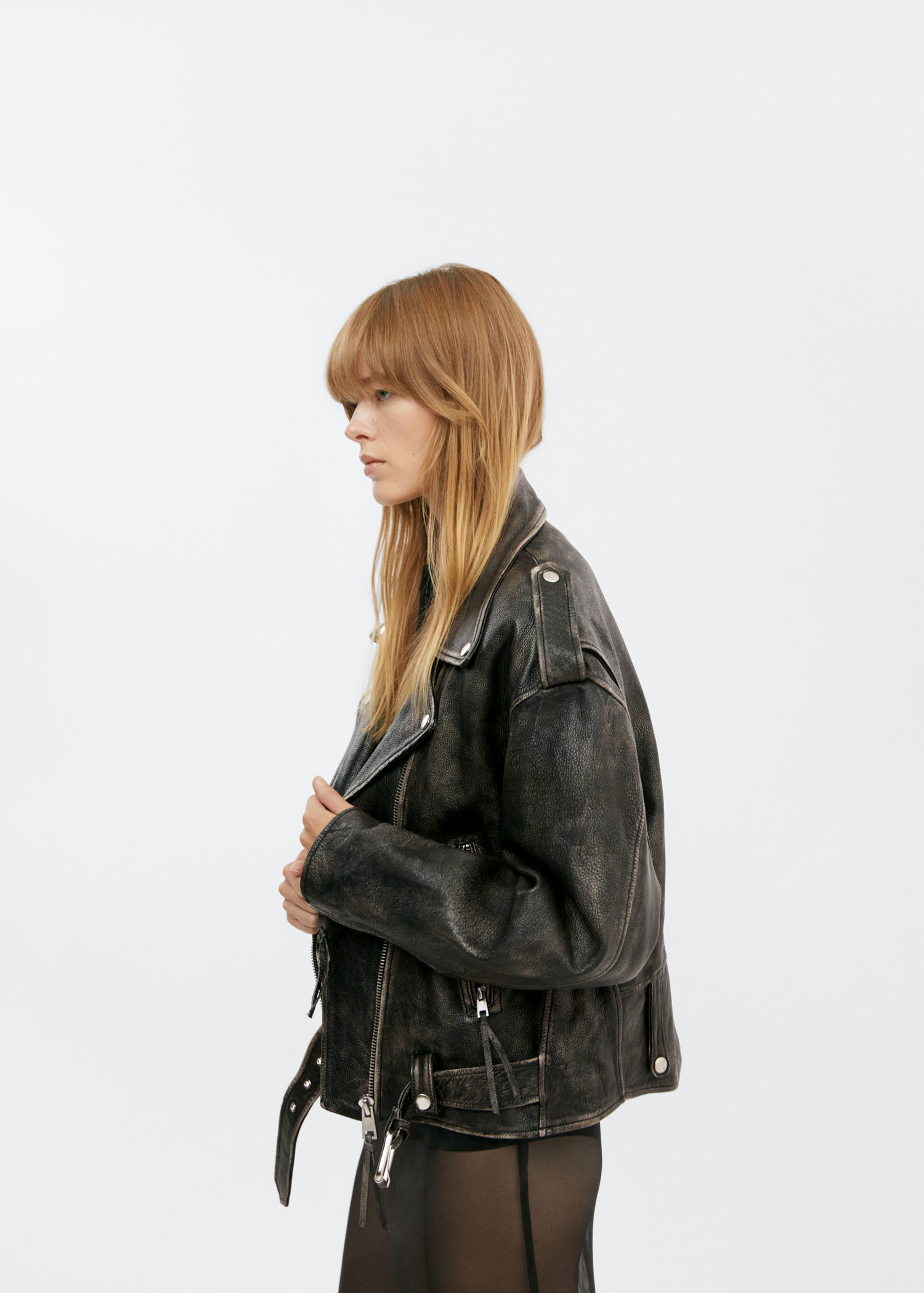Blouson biker cuir oversize MANGO Côte d'Ivoire