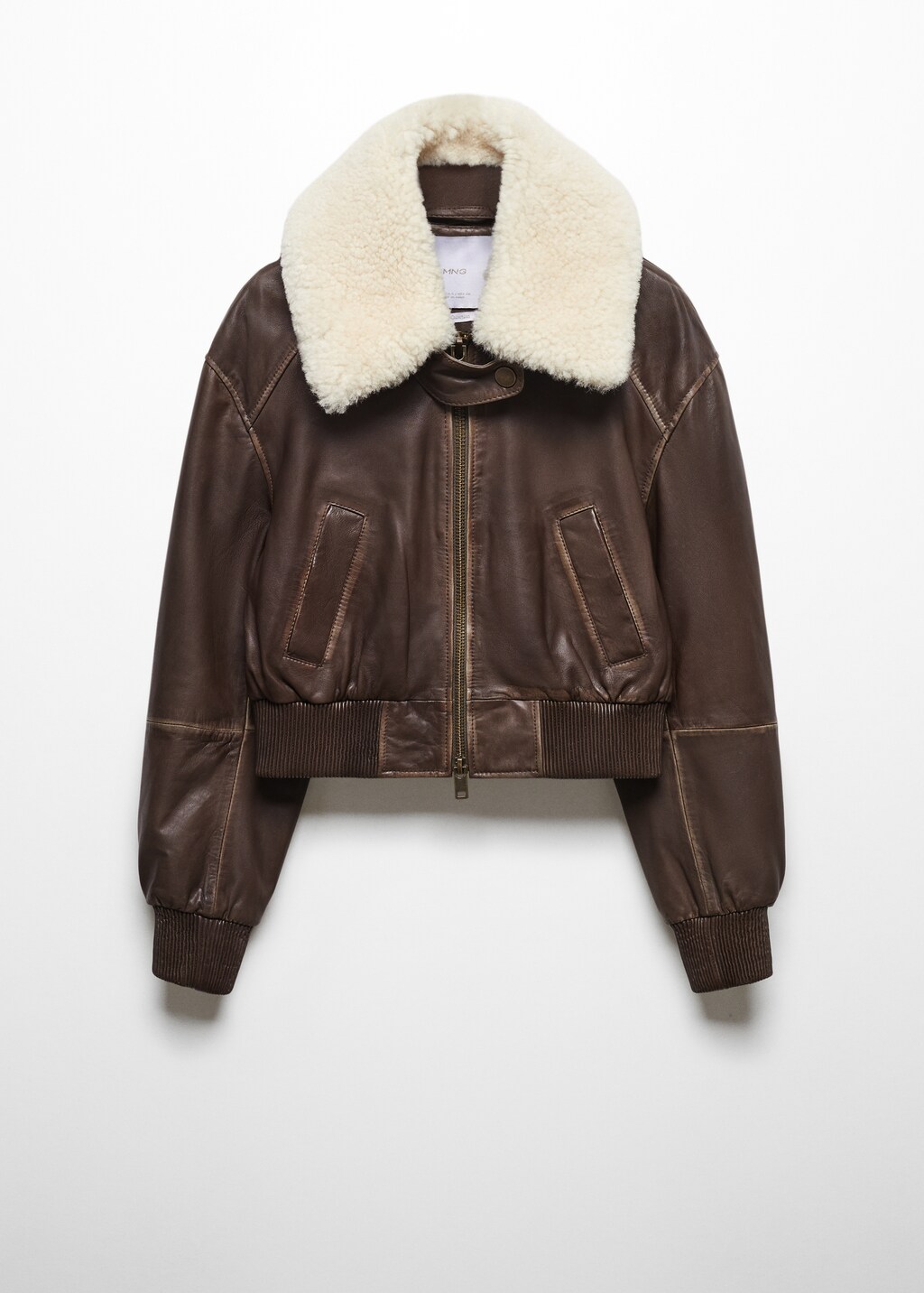 Leather bomber jacket with shearling collar - Women | MANGO Leather bomber jacket with shearling collar - Women | MANGO