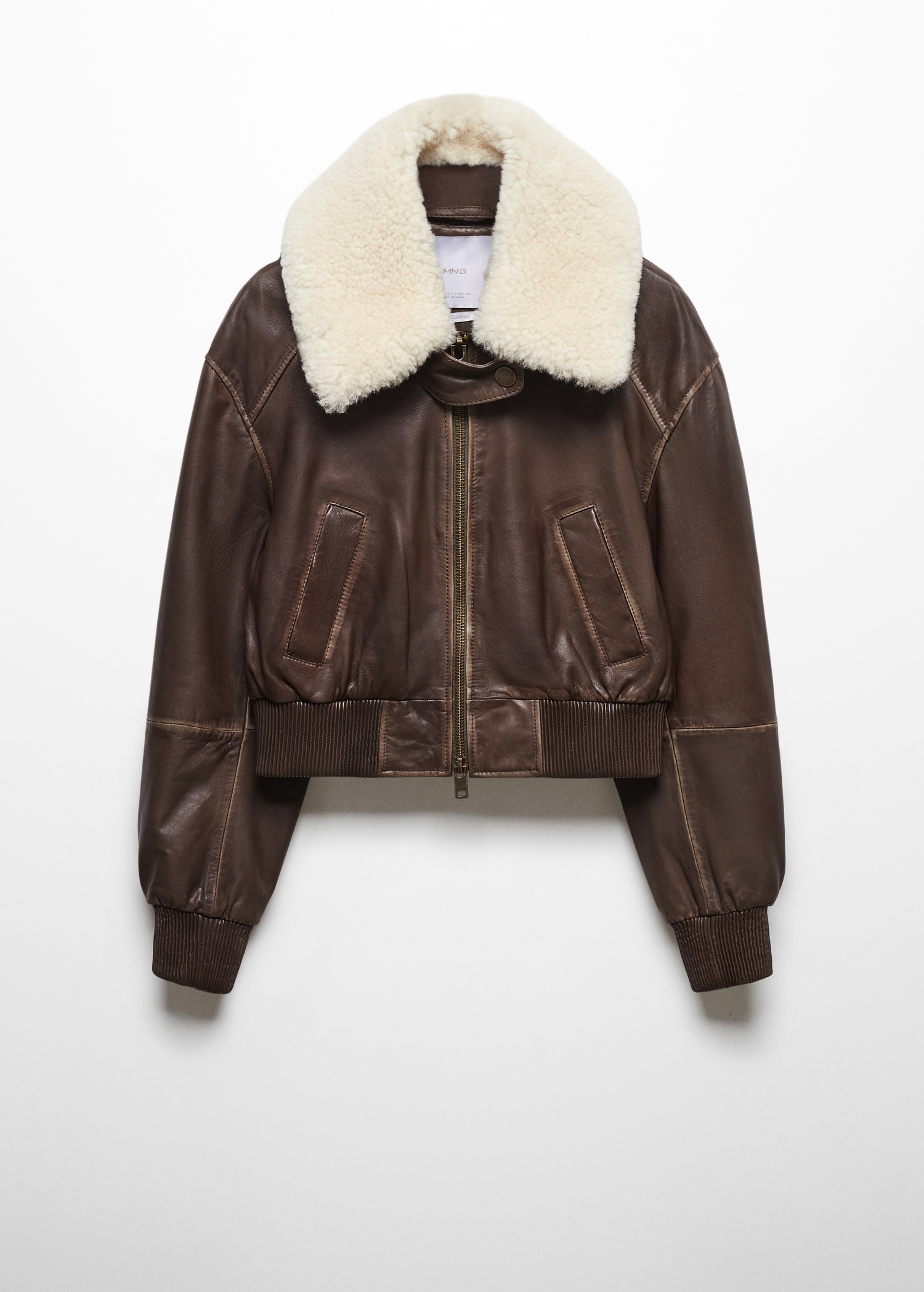 Faux Leather Leather Aviator Jacket With Fur Collar Leather Flight