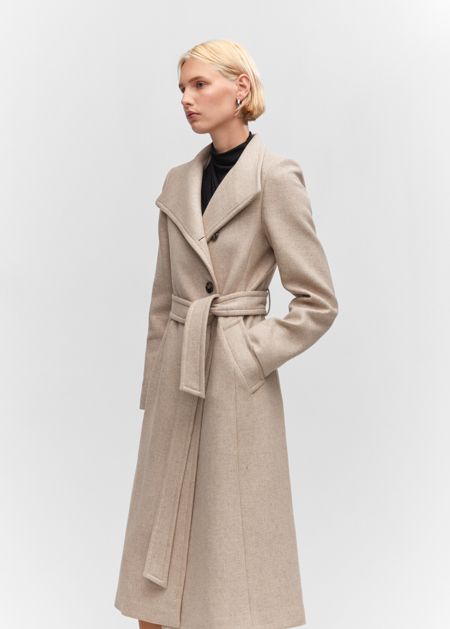 Manteau laine Manteco ceinture - Plan moyen