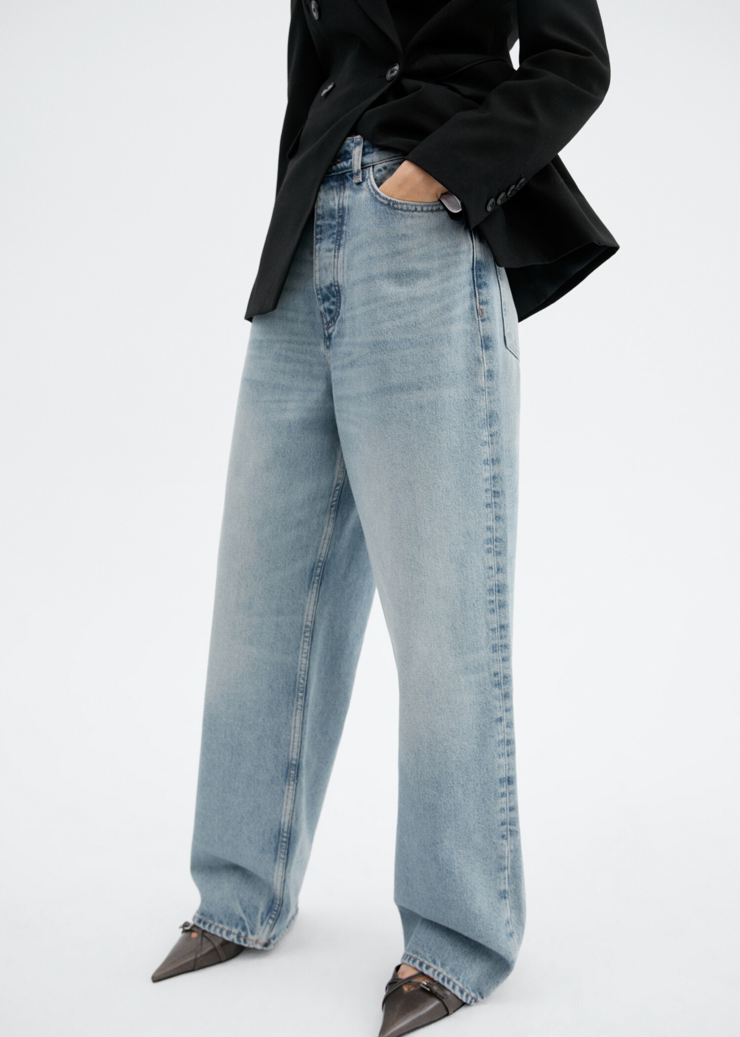Jeans wideleg tiro medio - Plano medio