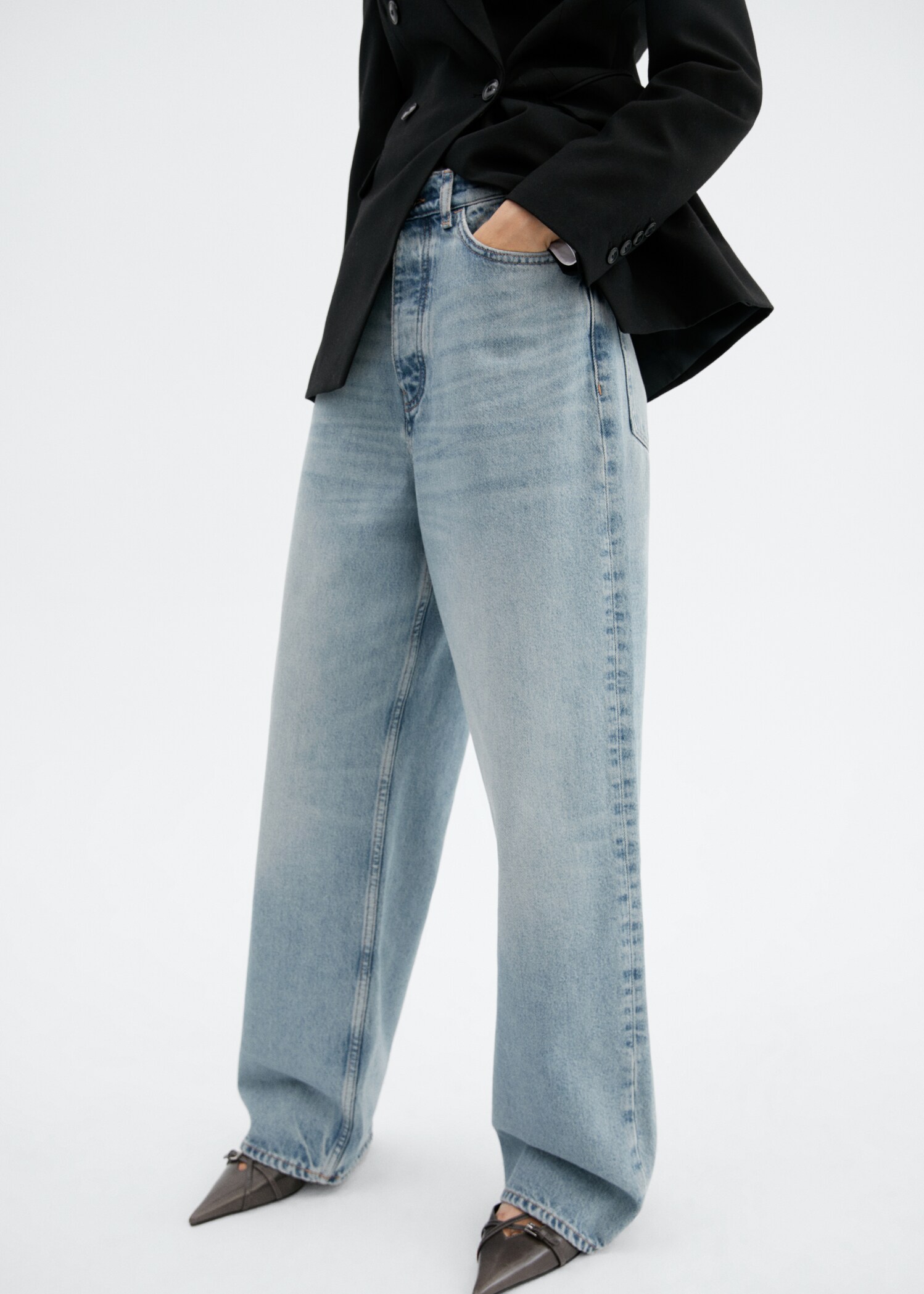 Wideleg mid-rise jeans - Plan mediu