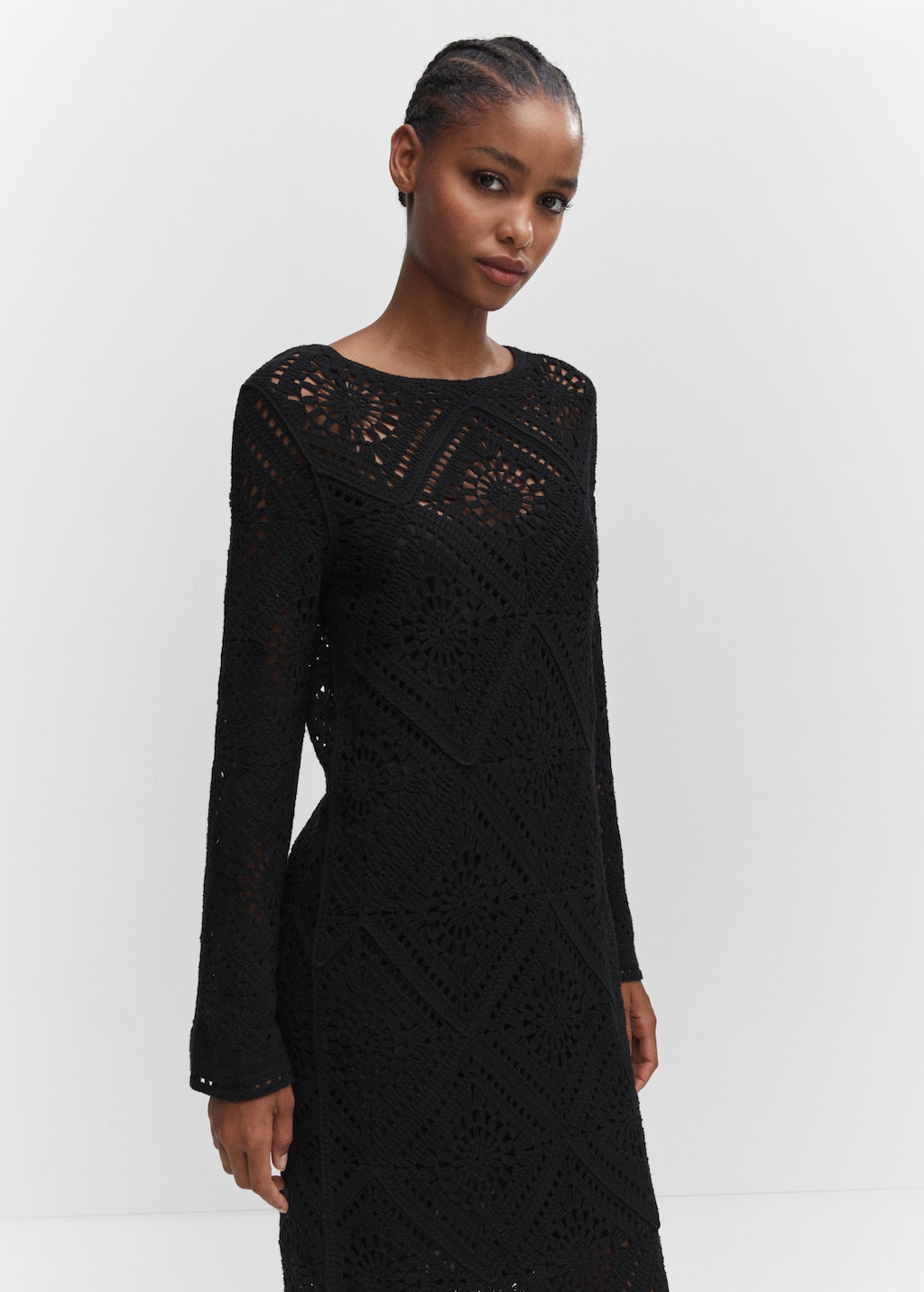 Black beaded crochet dress hot sale