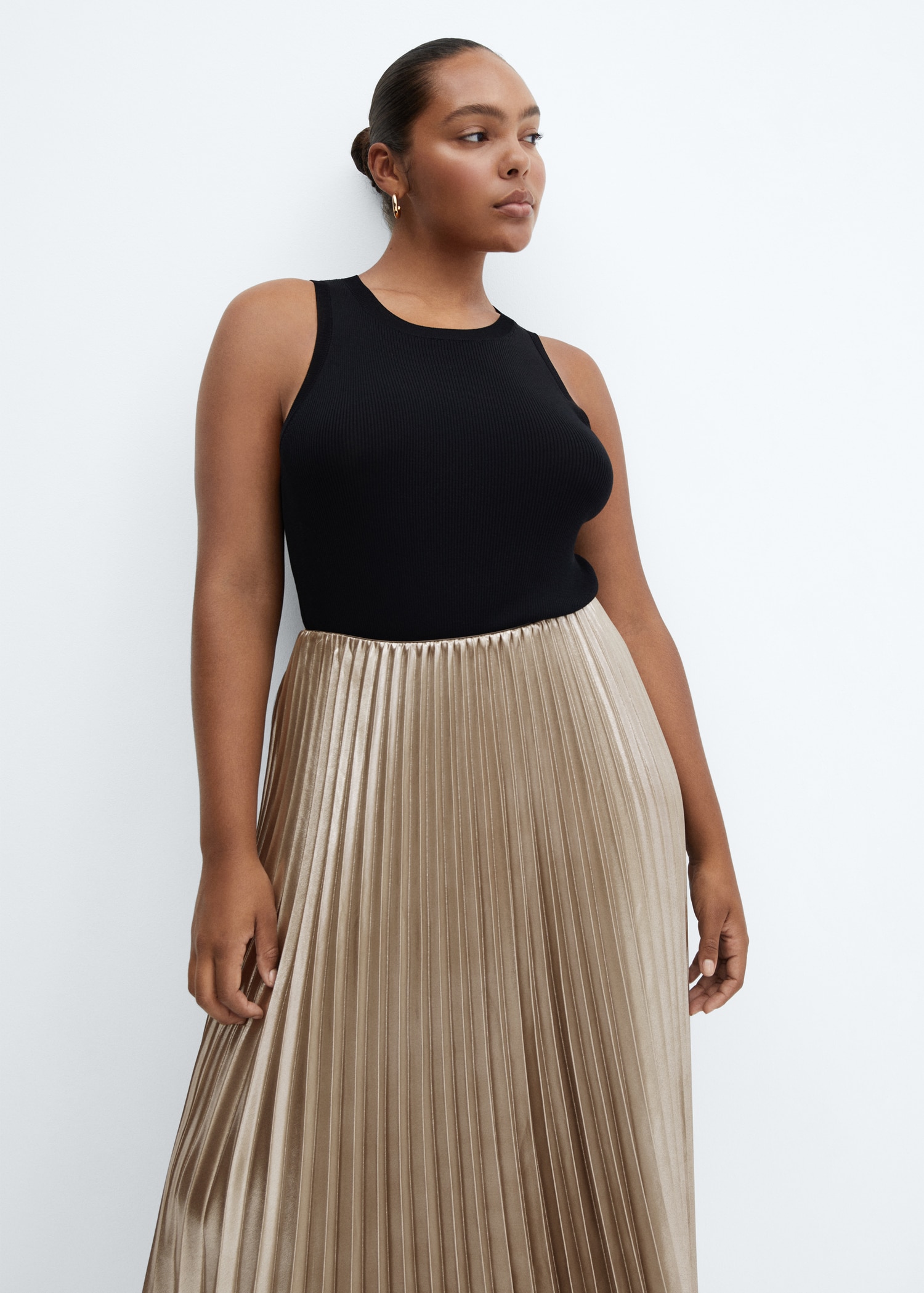 Metallic Pleated Gold Pleated Skirt Midi Womens Metallic Gold