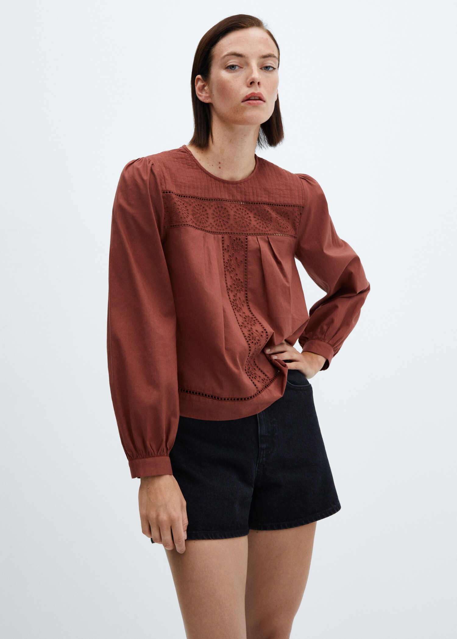 Cotton blouse with openwork details  - Medium plane