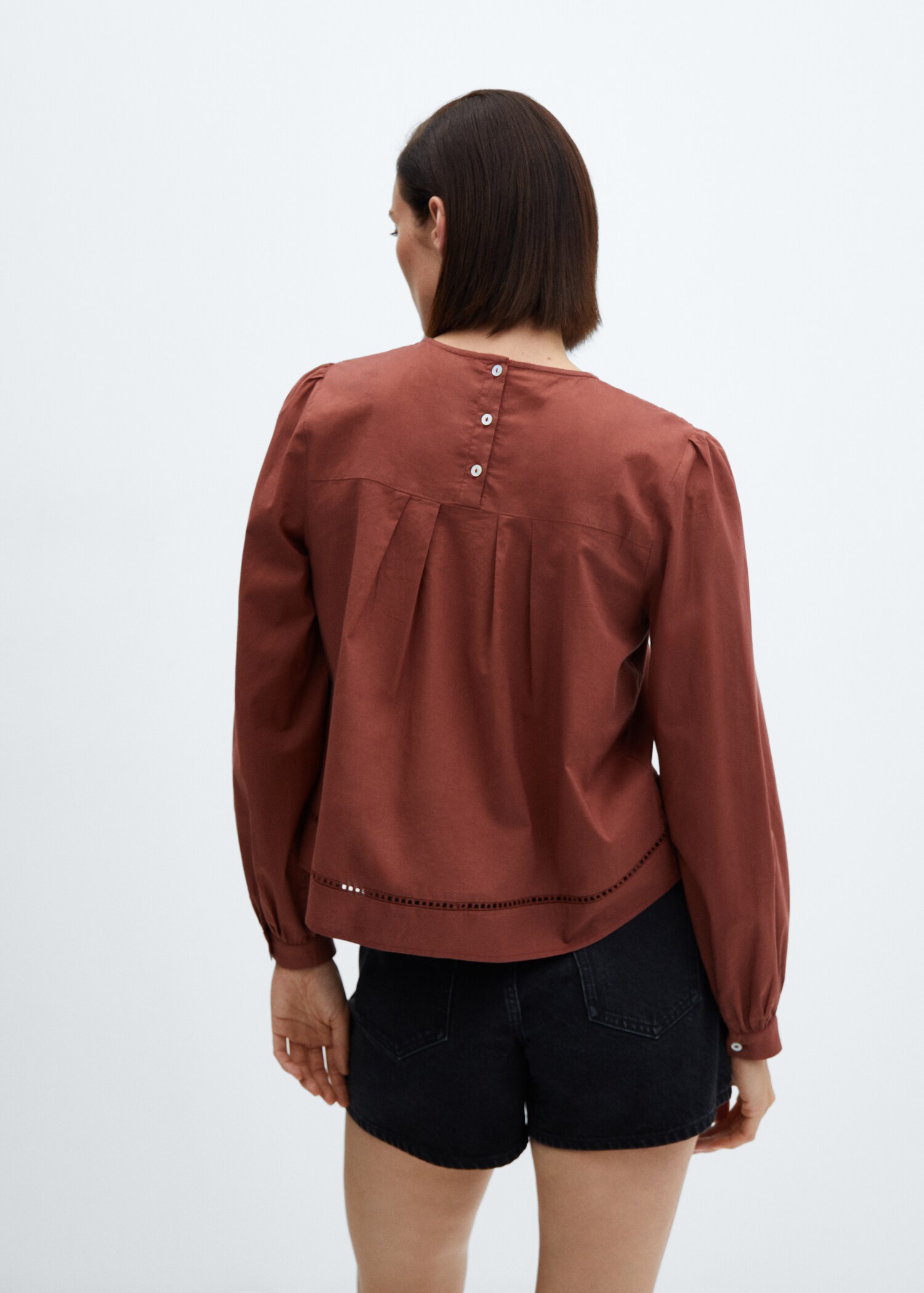 Cotton blouse with openwork details  - Reverse of the article