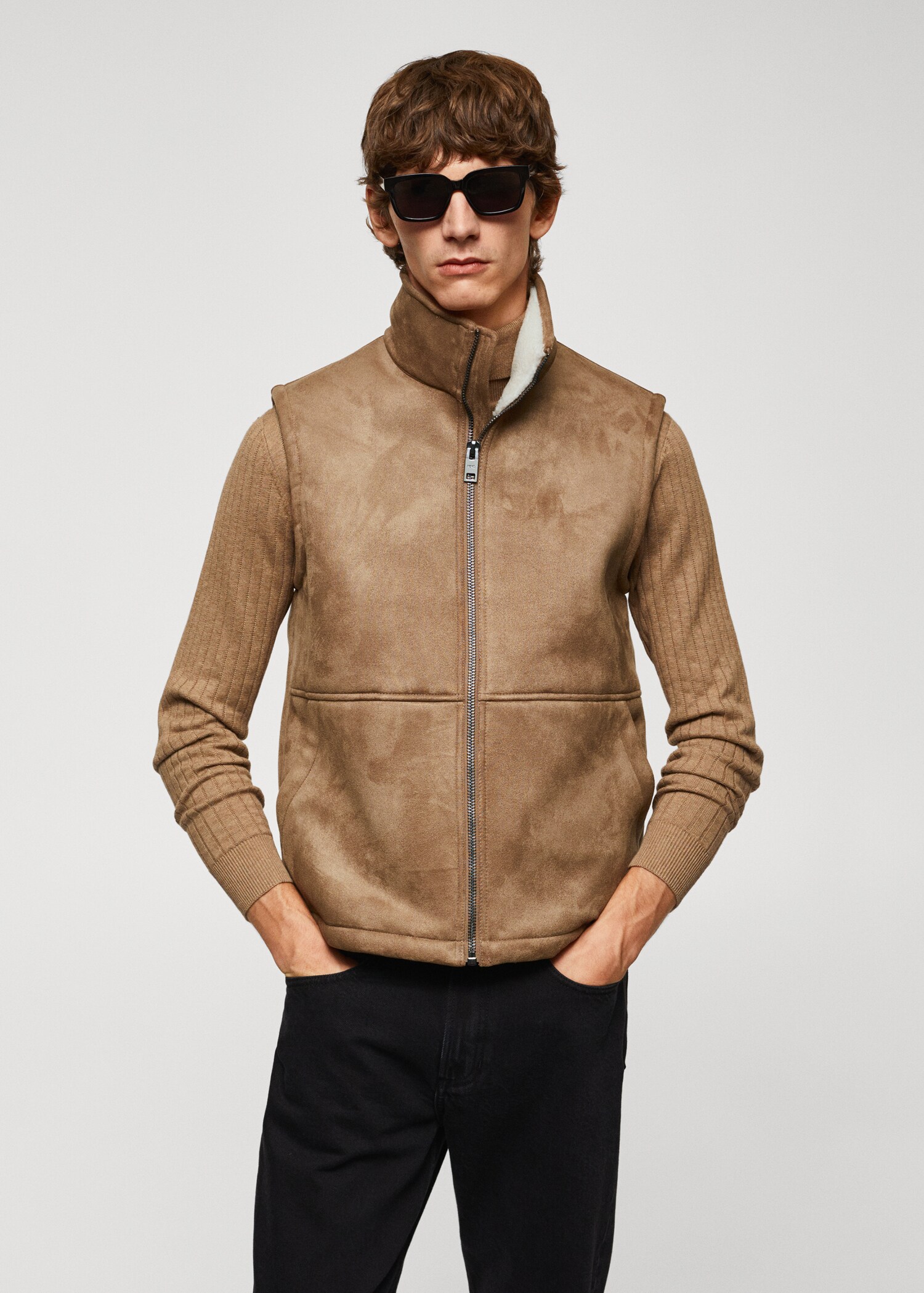Shearling-lined leather-effect gilet - Medium plane