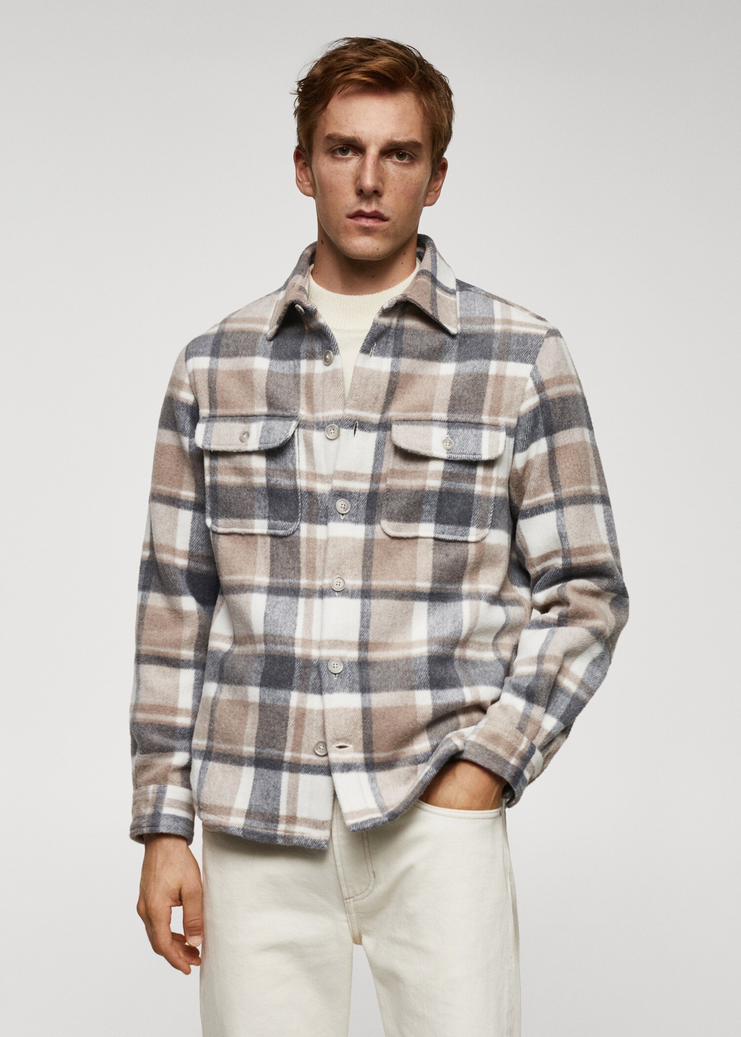 Check wool-blend overshirt - Medium plane