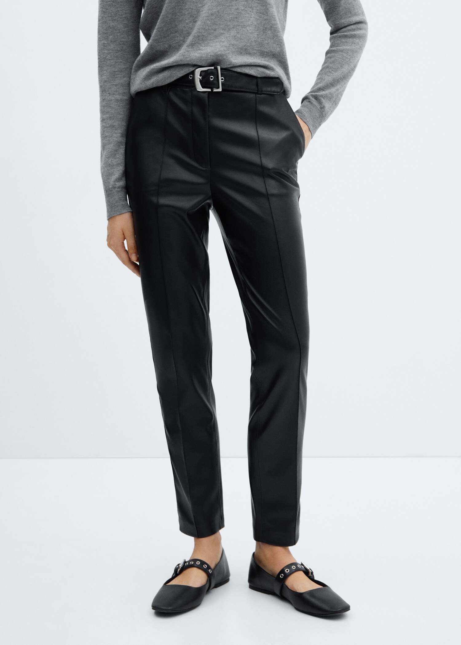 Leather-effect trousers with belt - Medium plane