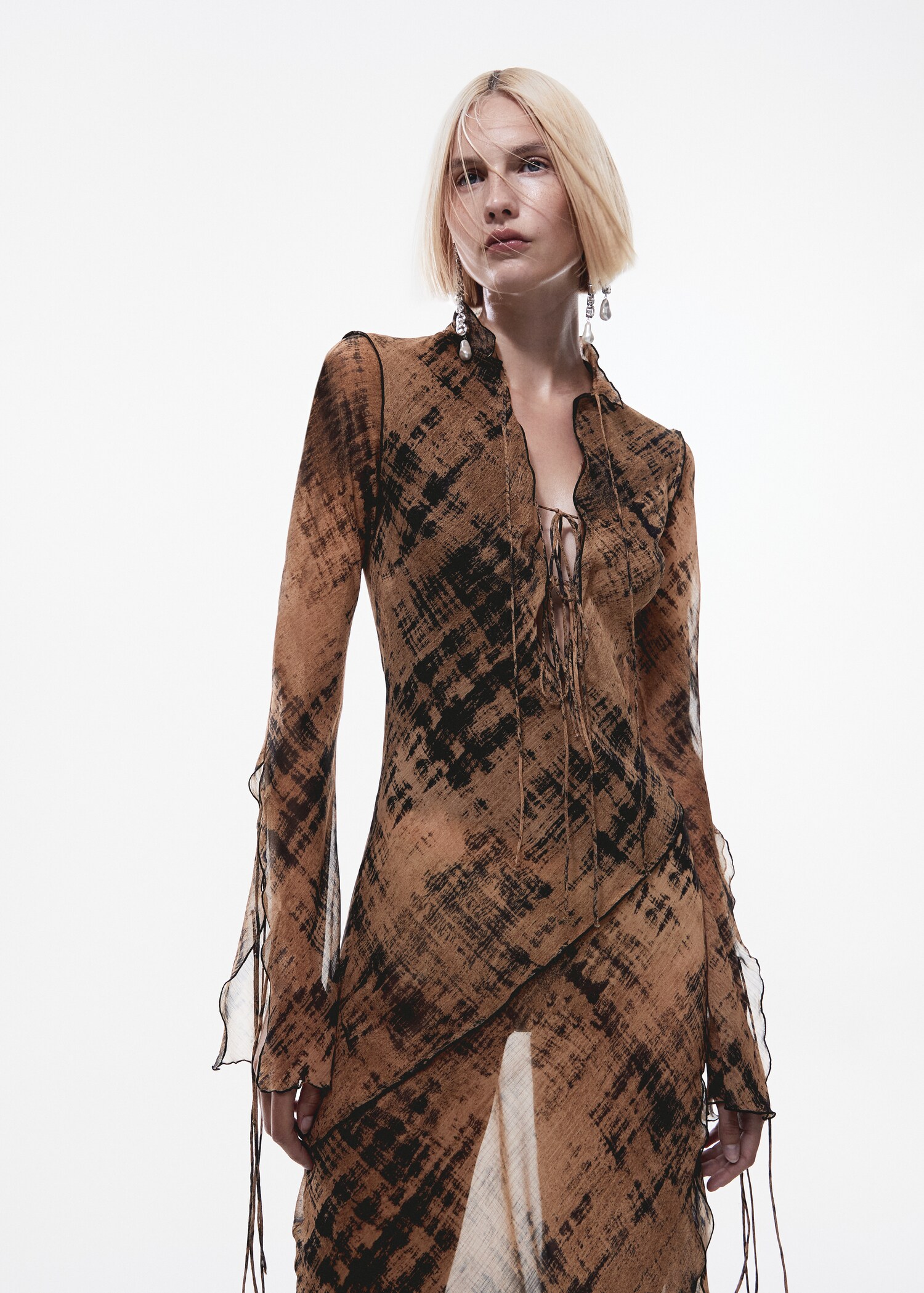 Printed semi-transparent dress - Medium plane