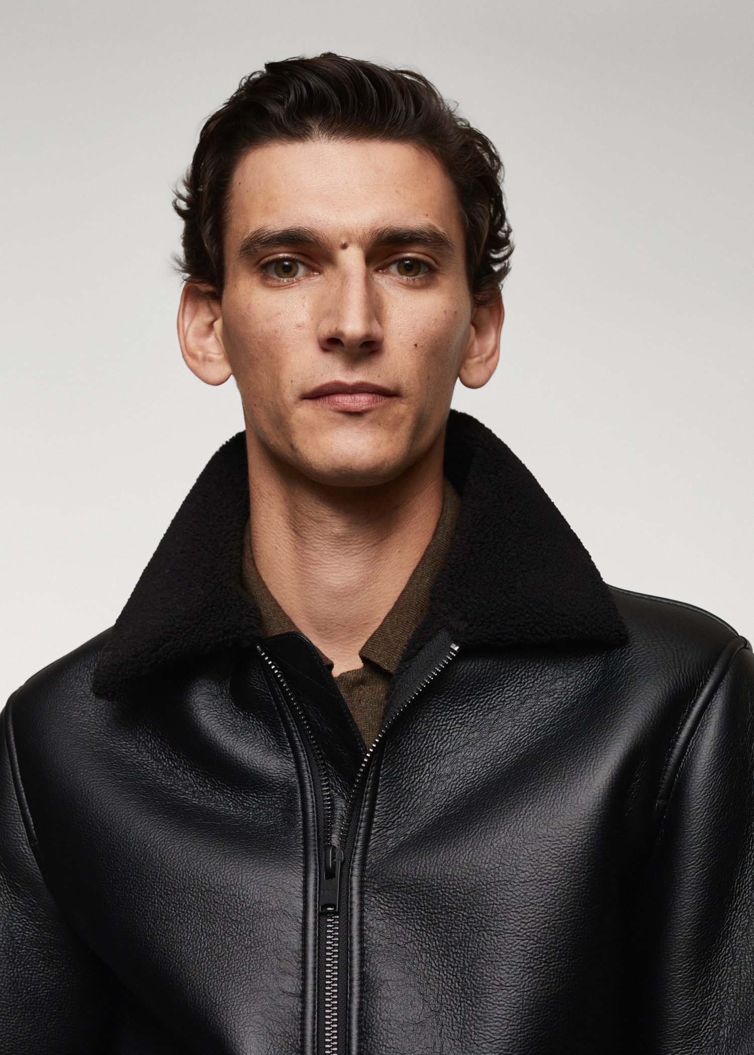 Shearling-lined leather-effect jacket - Details of the article 1