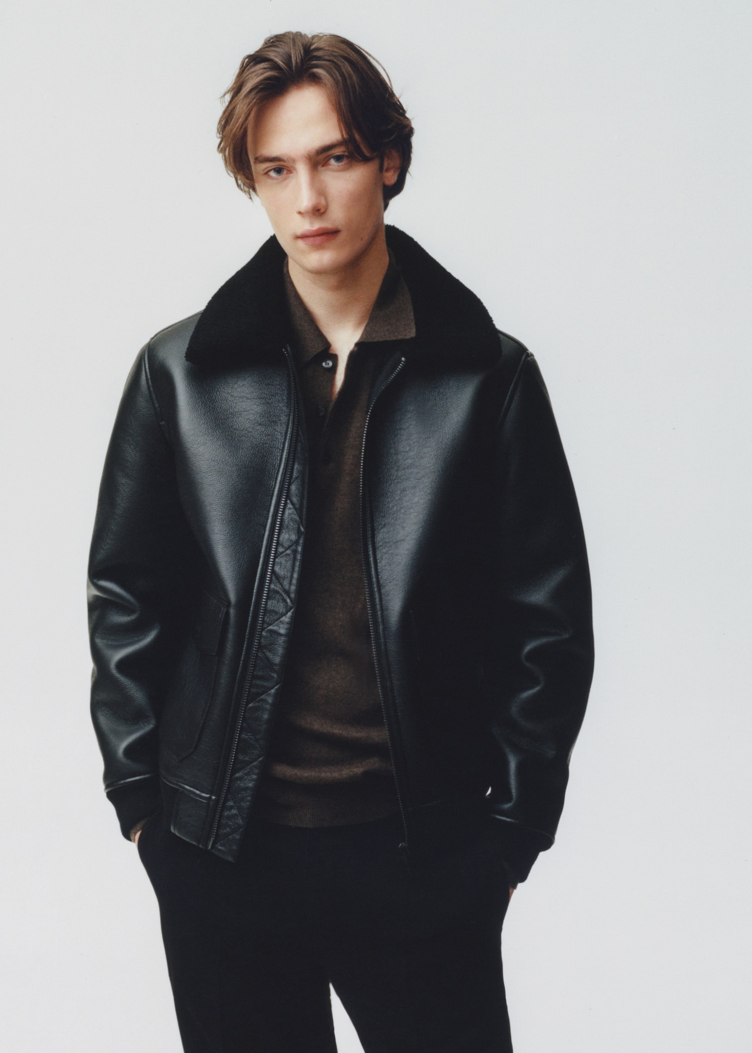 Shearling-lined leather-effect jacket - Details of the article 6