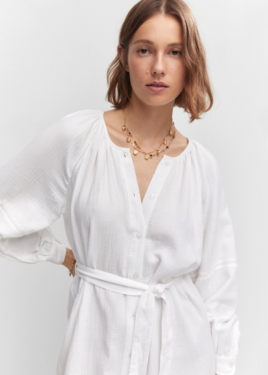 Mango belt cotton dress deals