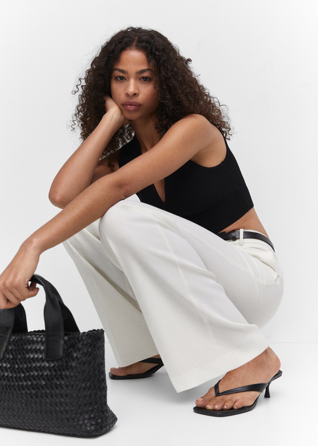 【タグ付き新品】Mary logo tops black Ribbed crop top - Women | MANGO Japan