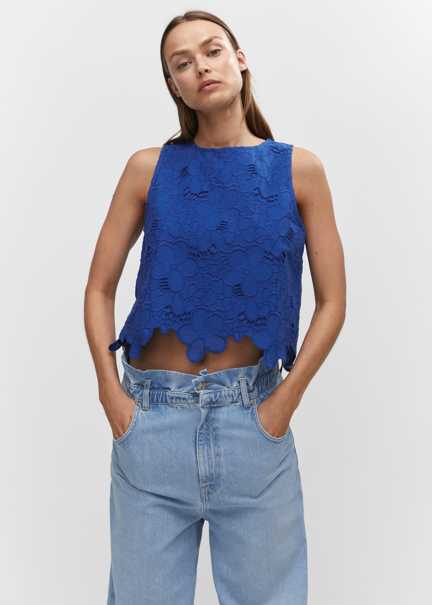 Embroidered openwork blouse - Medium plane