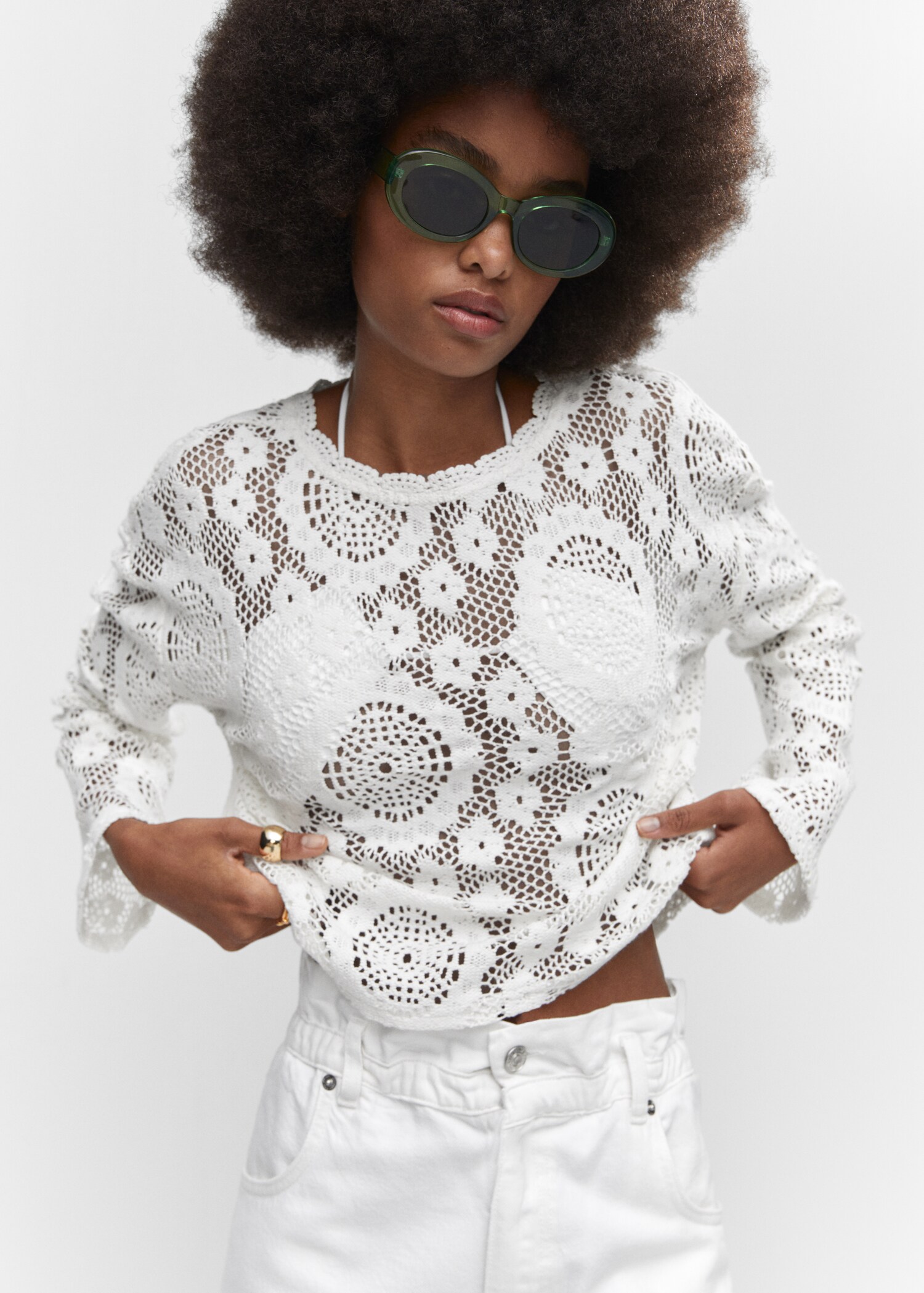 Embroidered openwork t-shirt - Details of the article 1