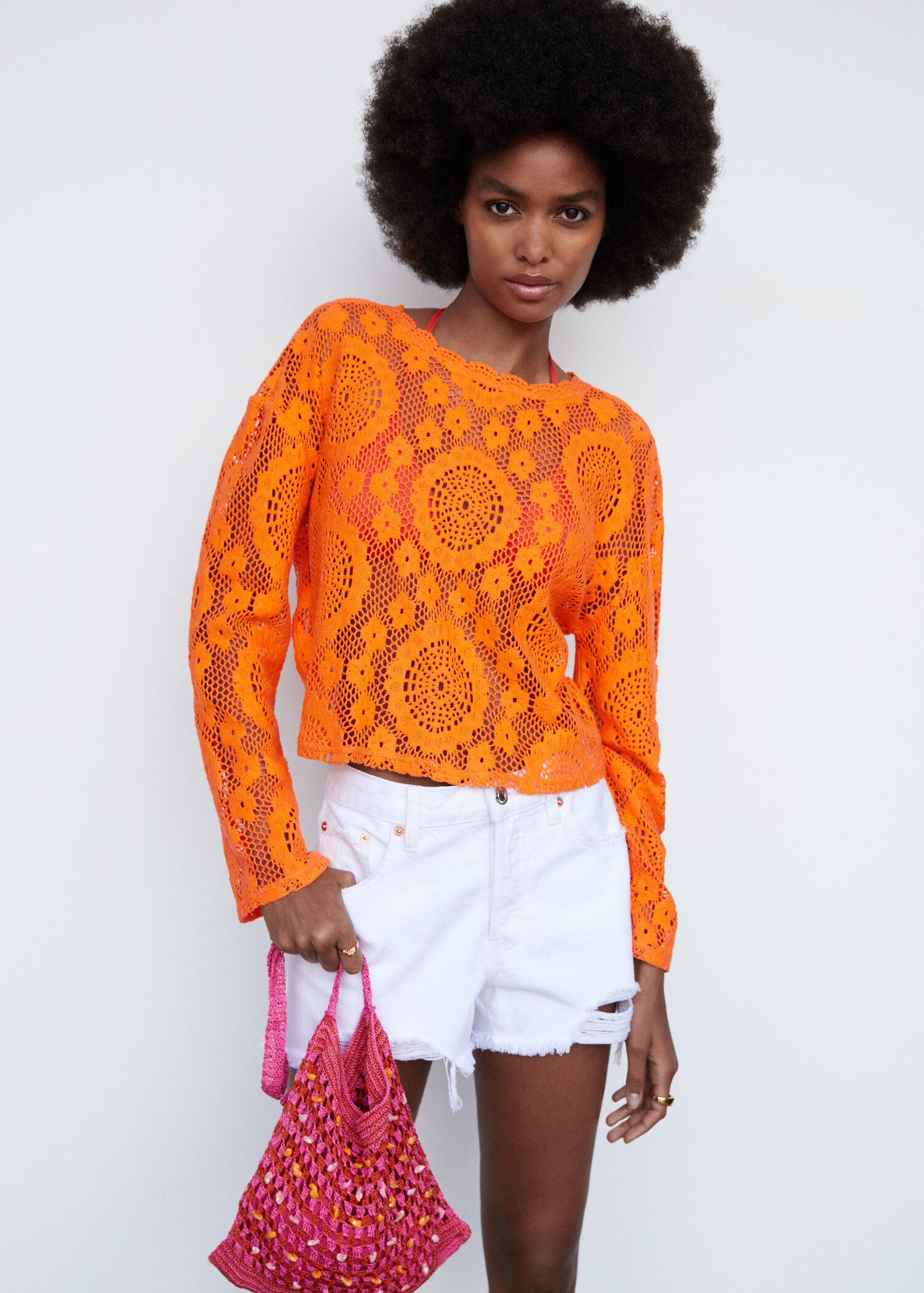 Embroidered openwork t-shirt - Medium plane
