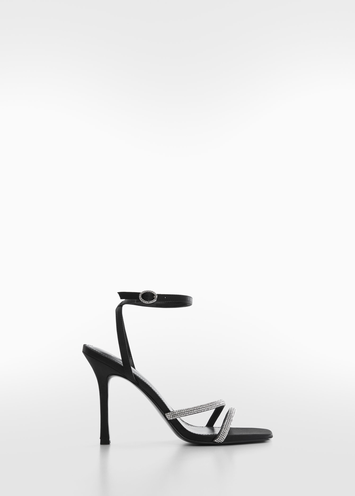 Black Zara Heeled Sandals With Rhinestone Straps Double Crystal