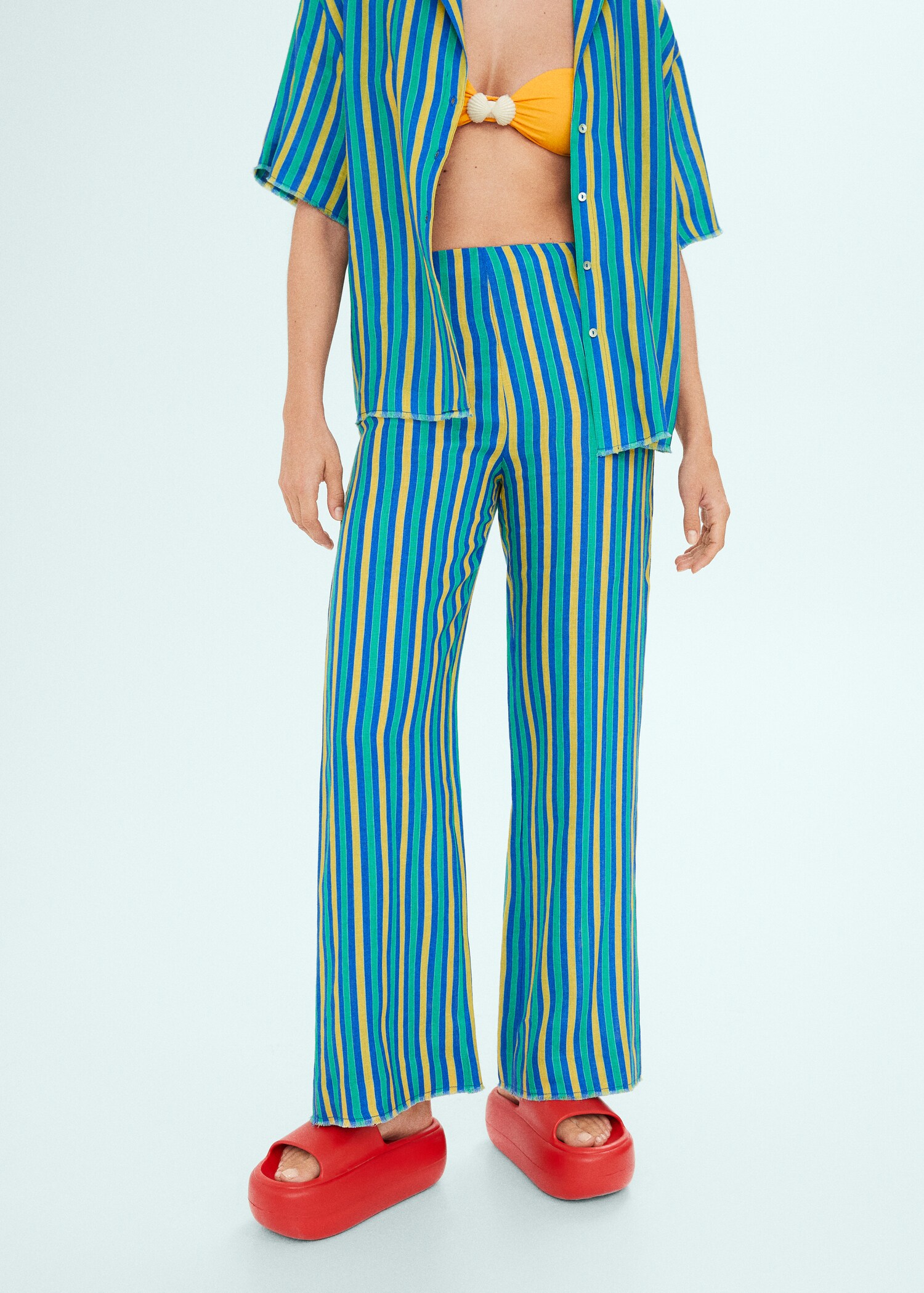 Multi-colored striped linen pants - Medium plane