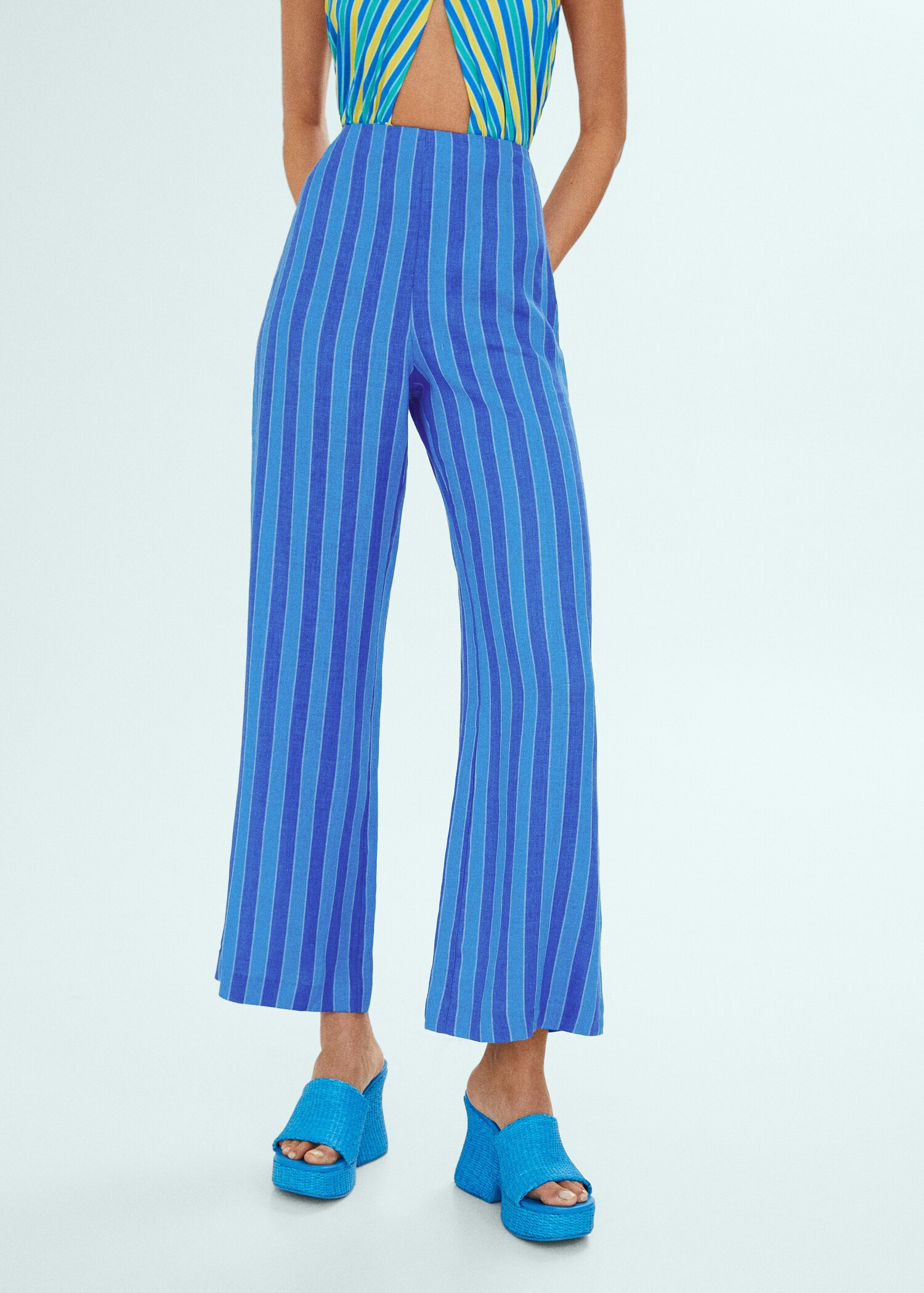 Striped linen-blend trousers - Medium plane