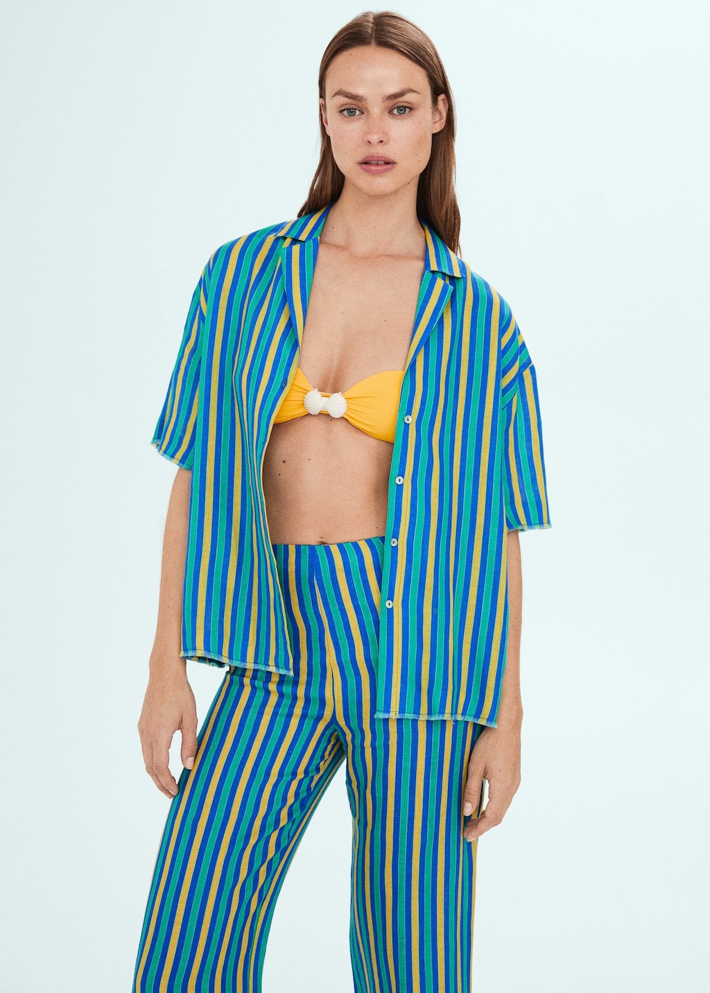 Mango striped linen blazer deals