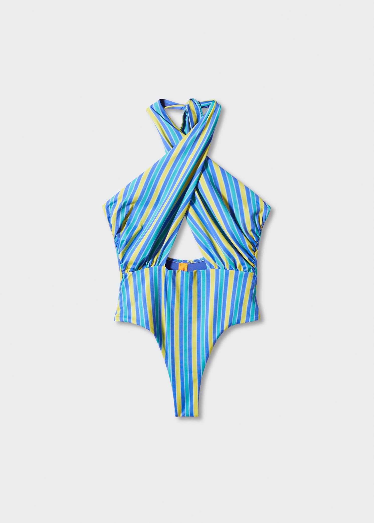 Multi-coloured striped wrap swimsuit - Article without model