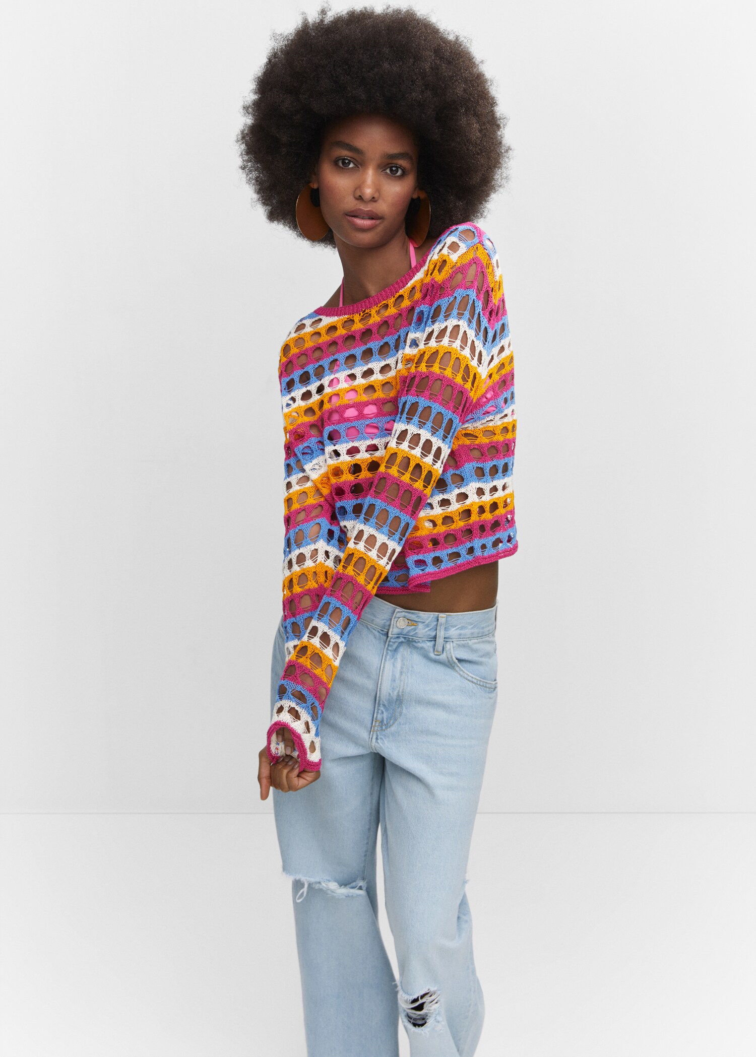 Multi-coloured crochet sweater - Medium plane