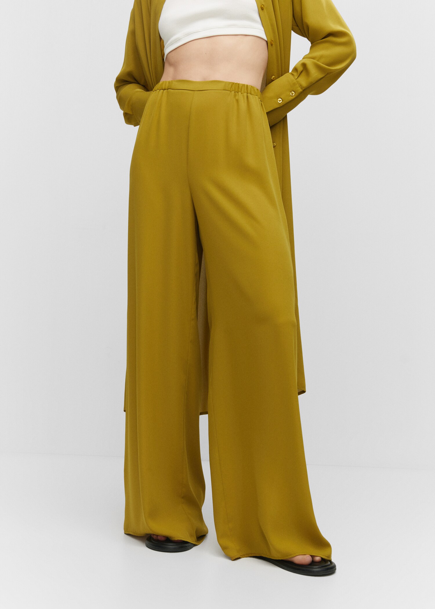 Pantalon wideleg taille élastique - Plan moyen