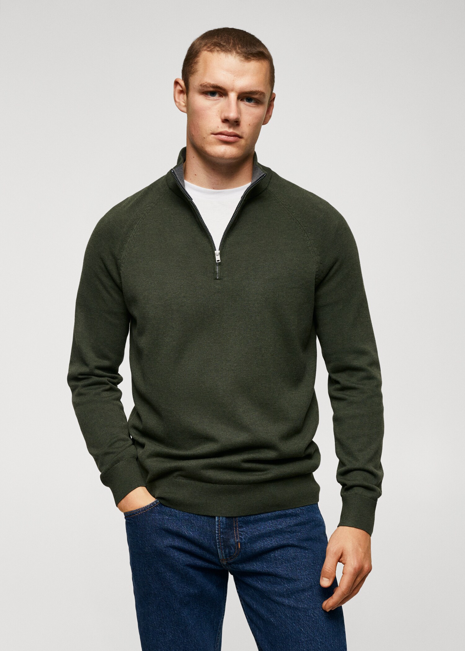 Baumwollpullover mit Zip-Kragen - Mittlere Ansicht