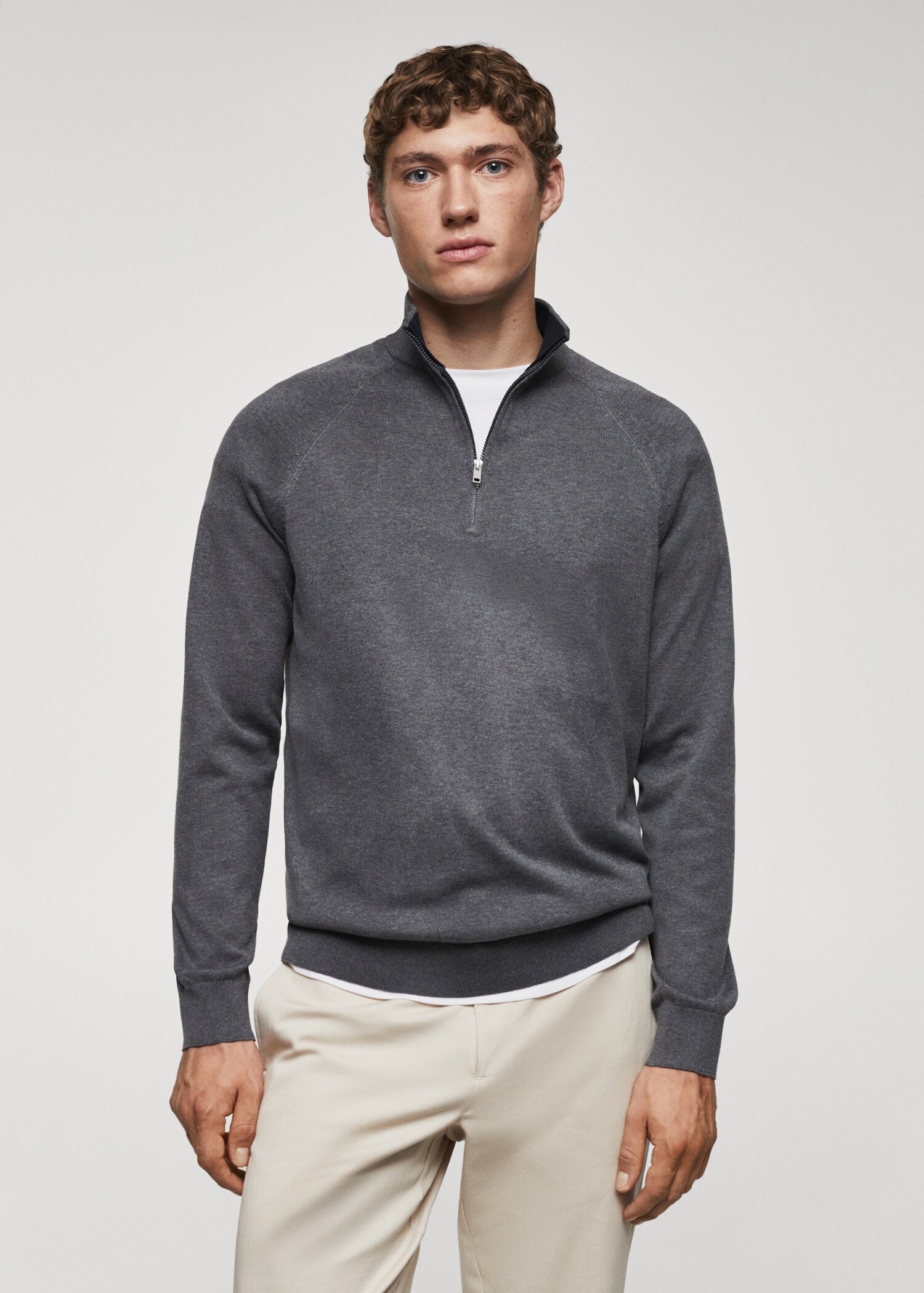 Baumwollpullover mit Zip-Kragen - Mittlere Ansicht
