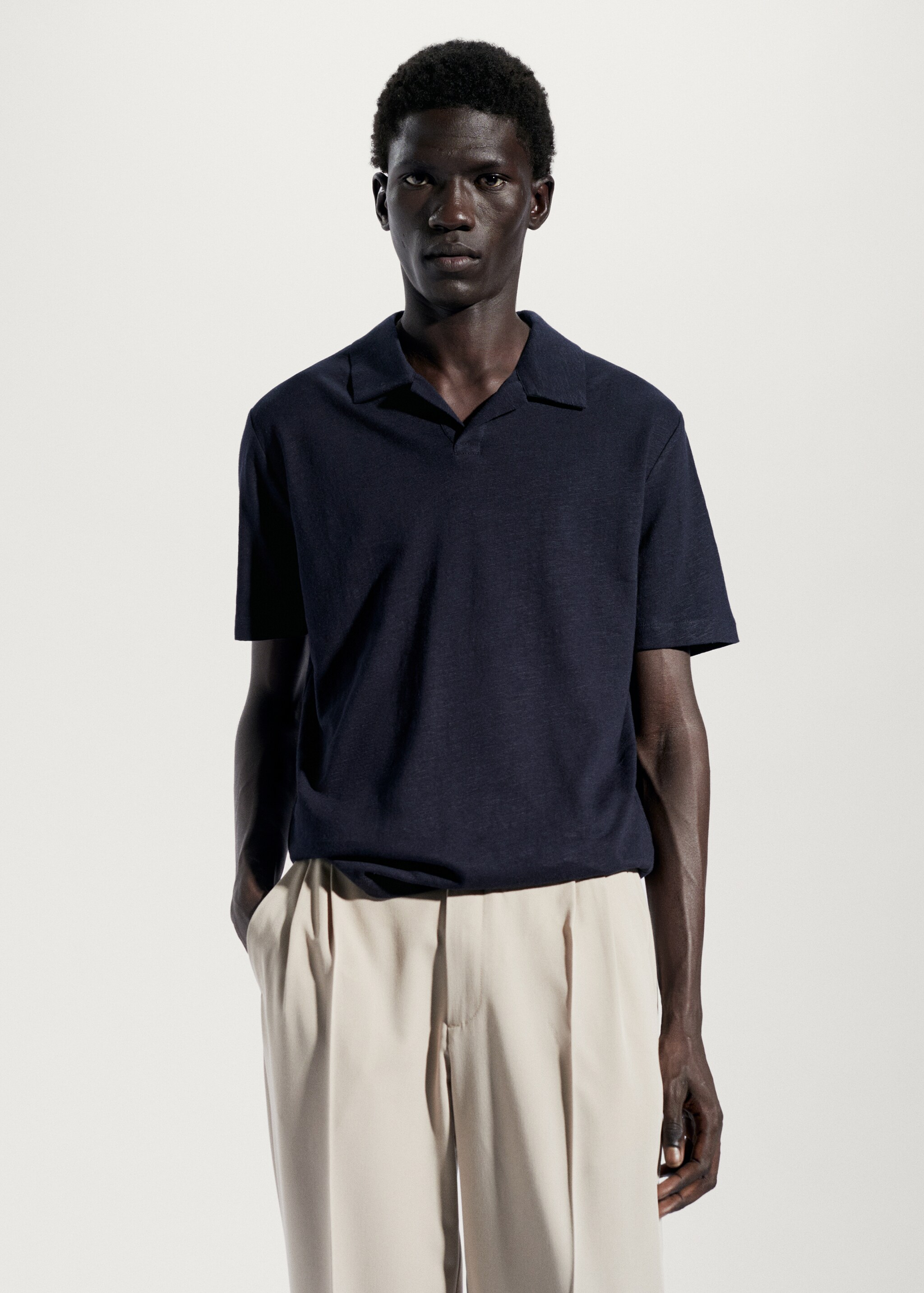 Cotton linen slim-fit polo shirt - Medium plane