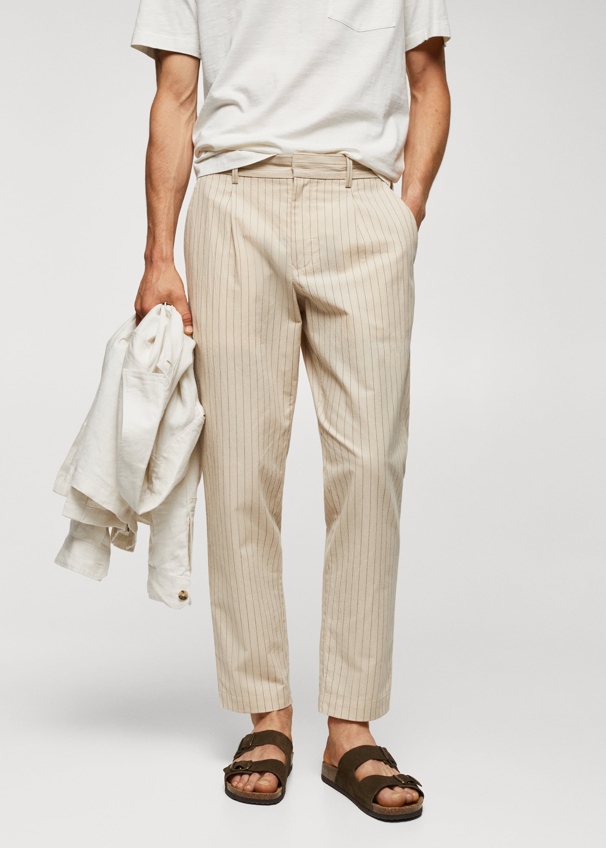 Pantalón algodón-lino seersucker - Plano medio