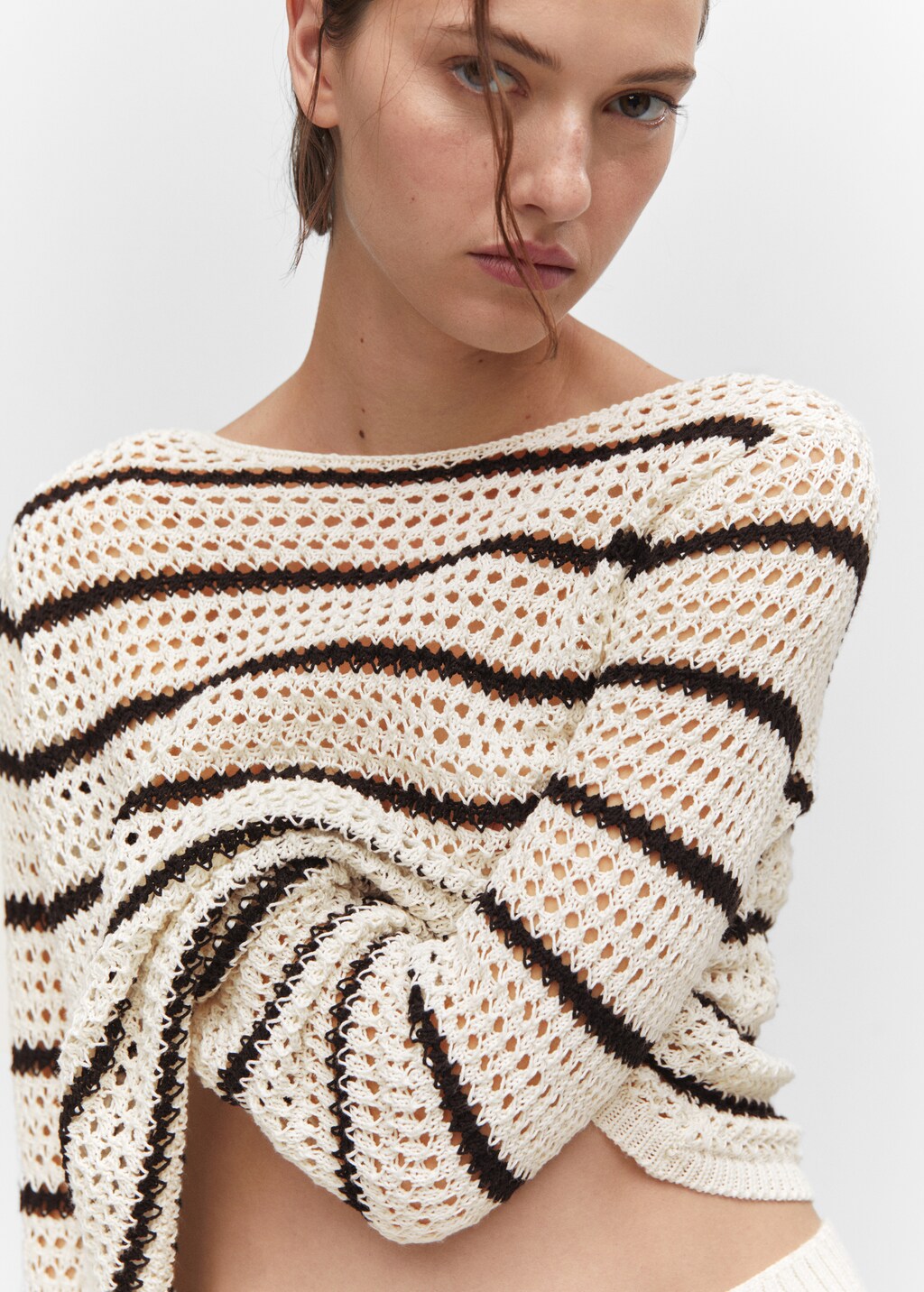 Striped openwork knit sweater Women MANGO Azerbaijan