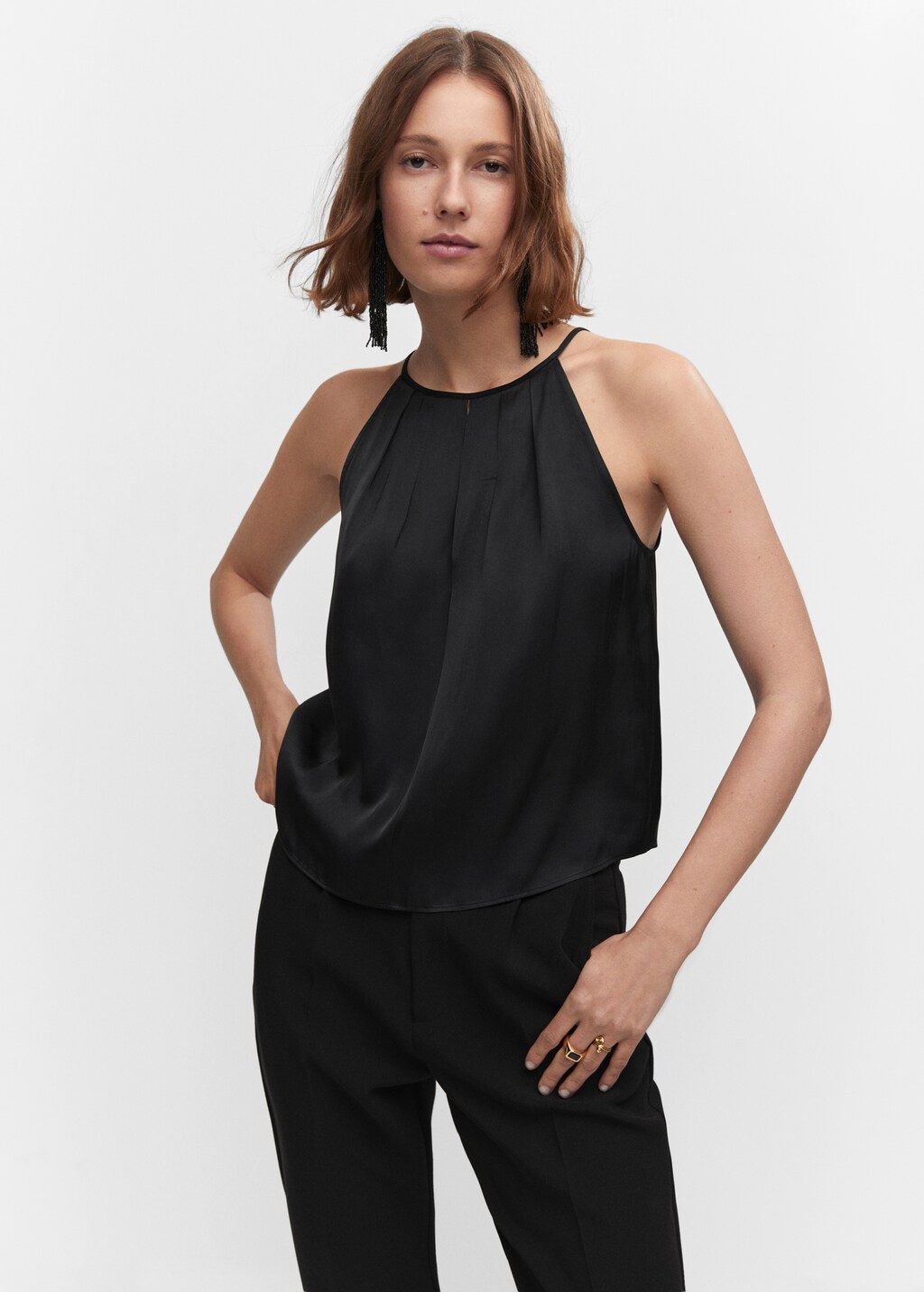 Black silk halter neck top sale