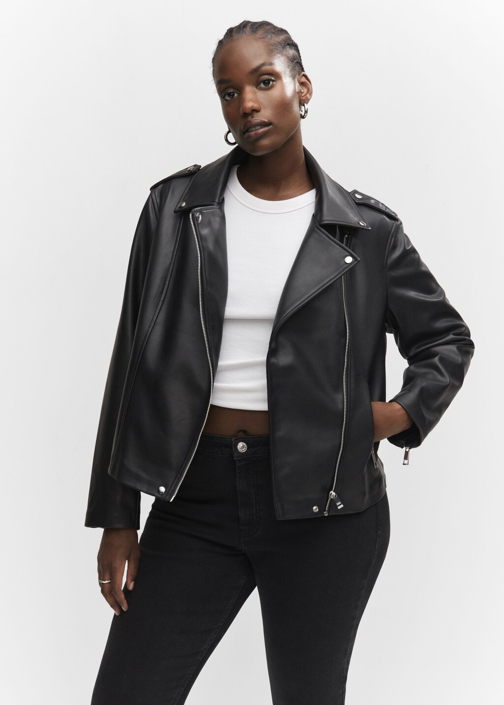 Faux-leather biker jacket