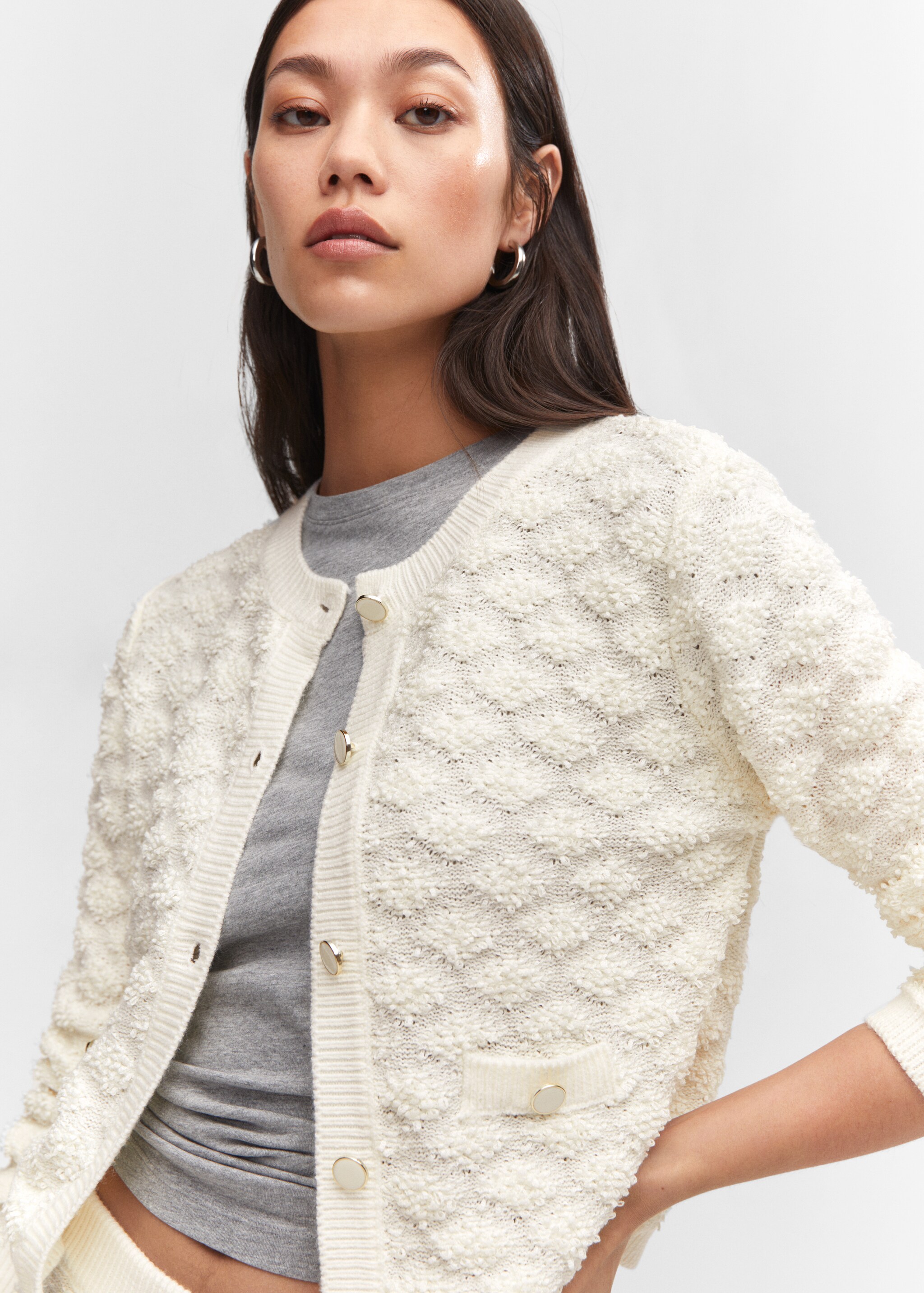 Textured button cardigan - Details of the article 1