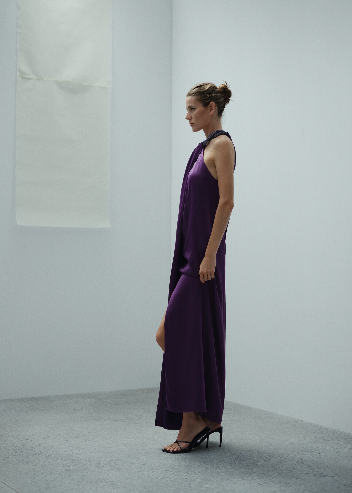 Structured satin dress with rhinestone neckline  - Details of the article 2