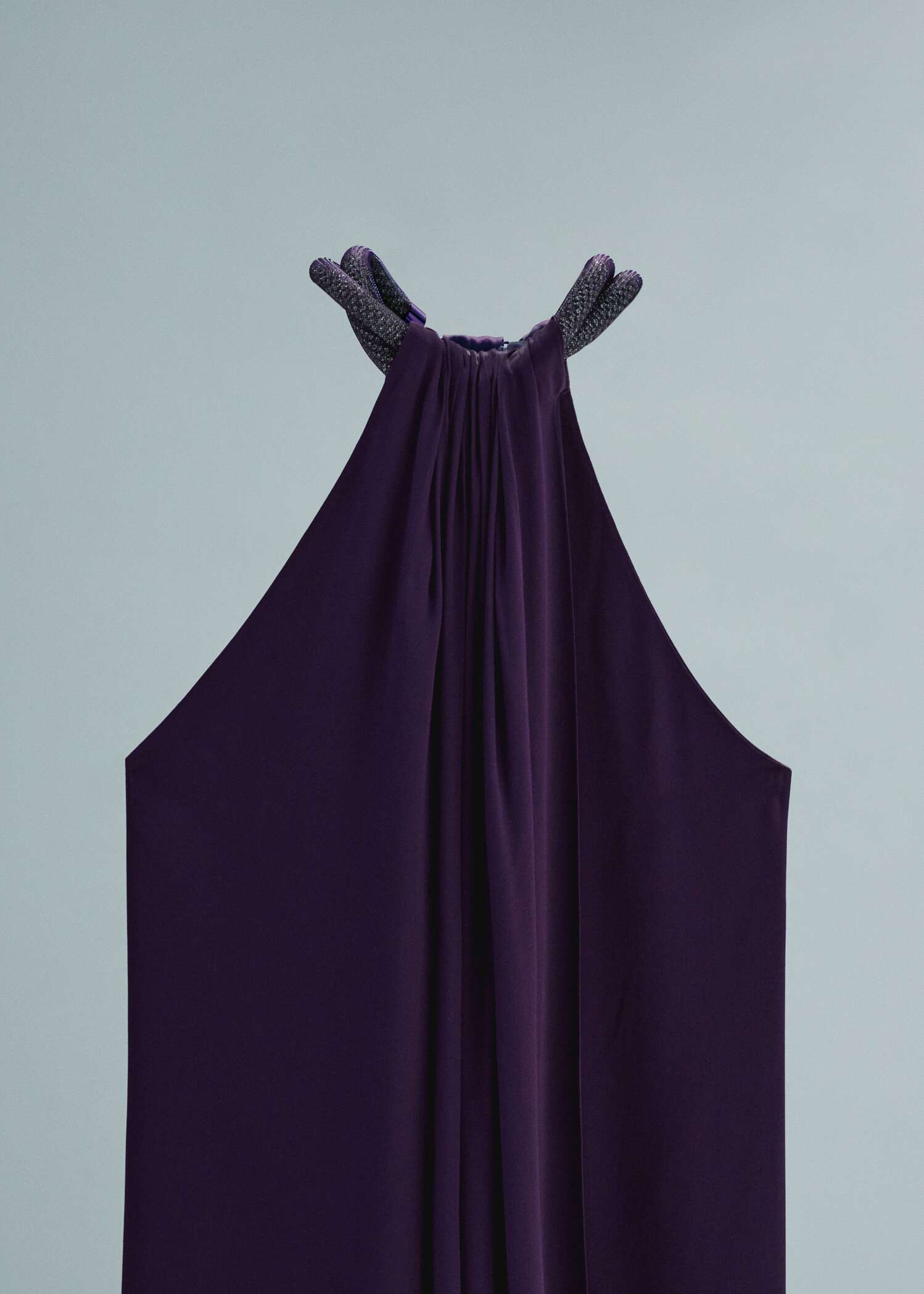 Structured satin dress with rhinestone neckline  - Details of the article 8