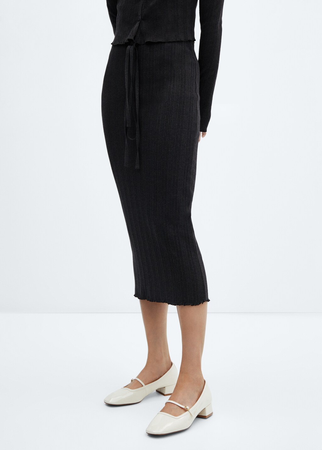 Short Sleeve Ribbed Top & Midi Skirt Se