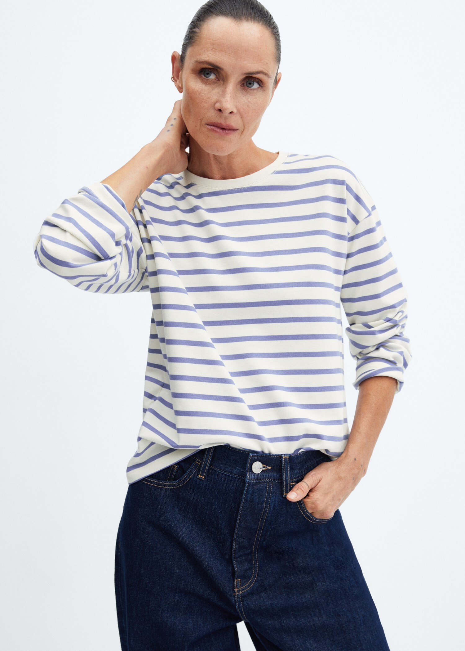 Sweat-shirt rayures col rond - Plan moyen