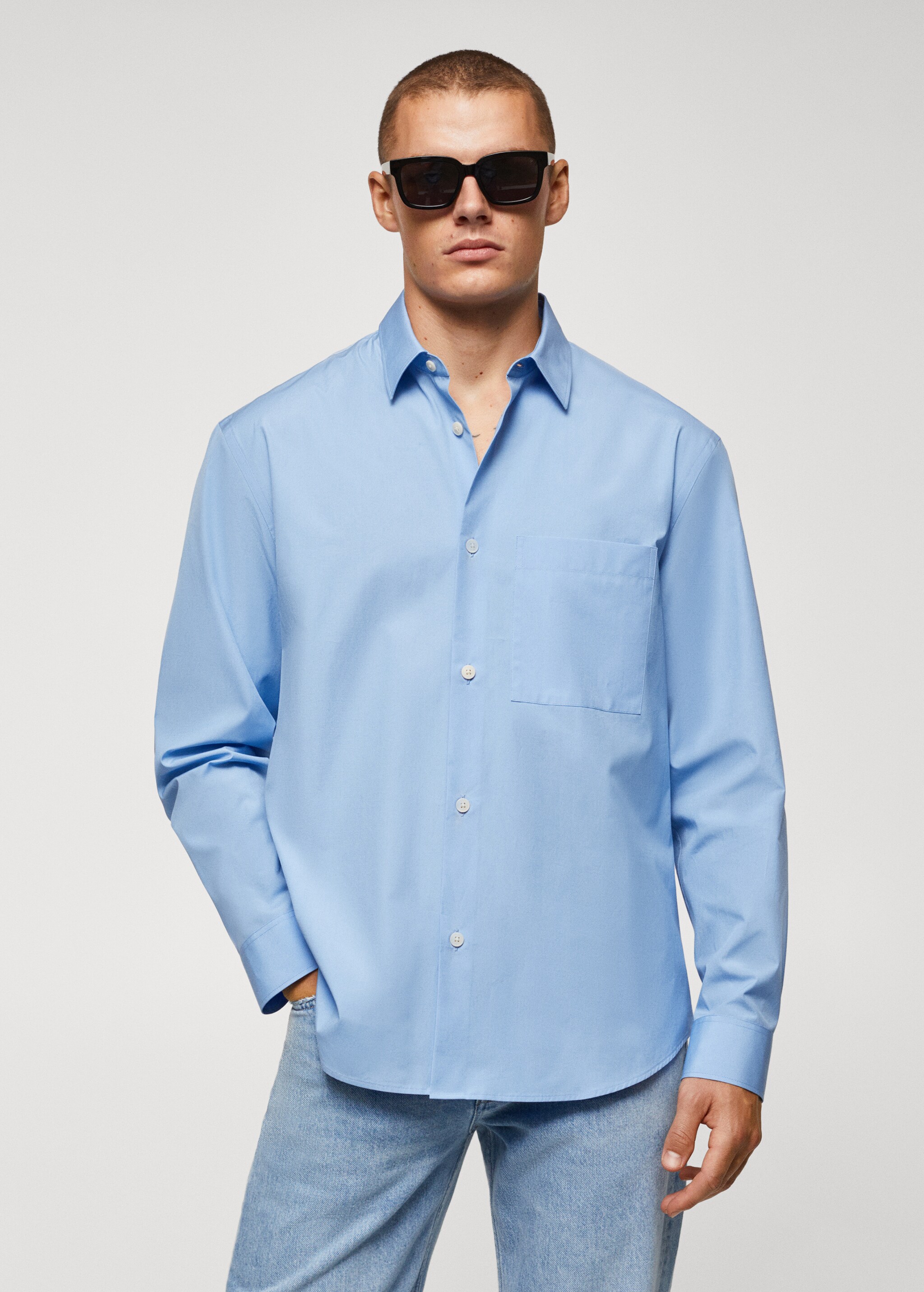 Relaxed-fit cotton pocket shirt - Plan mediu