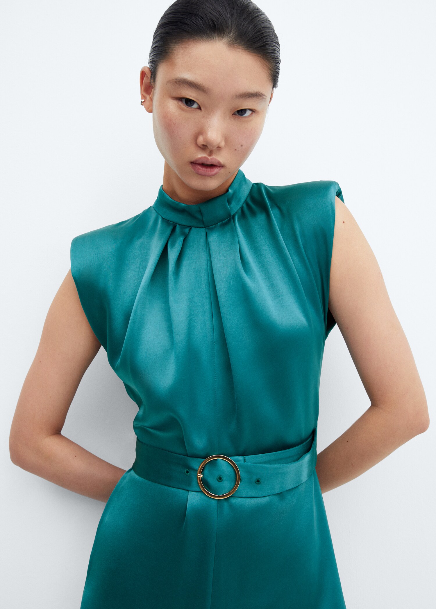 Shoulder padded jumpsuit with belt - Details of the article 1
