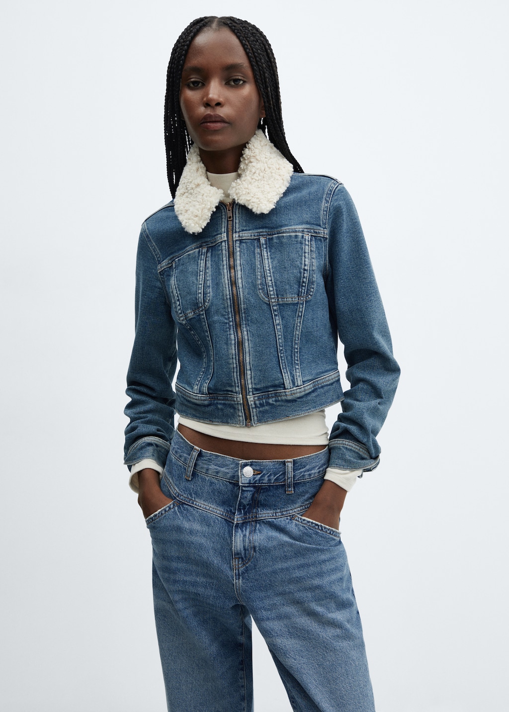 Veste en jean col imitation mouton retourne Femme MANGO France La Reunion