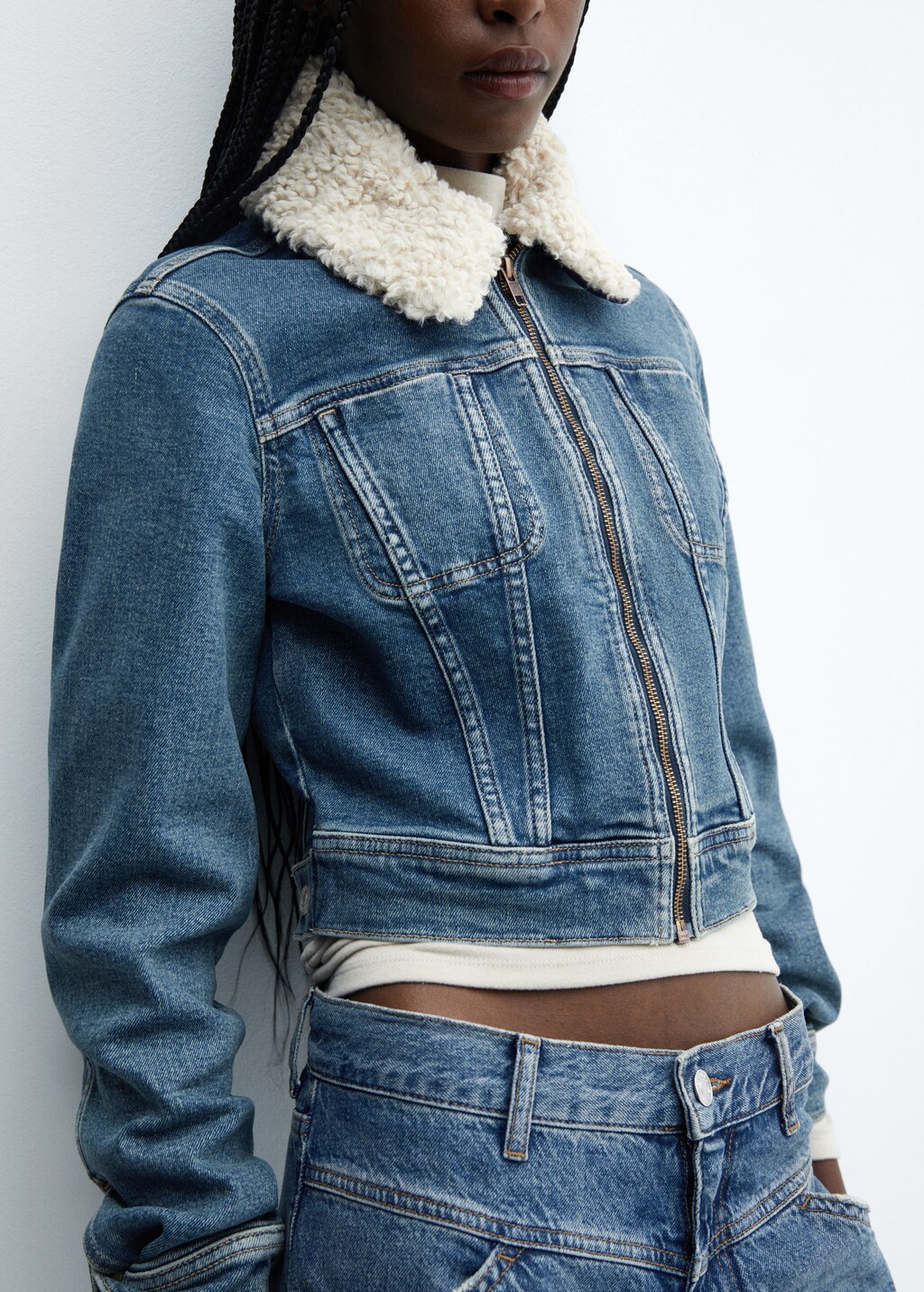 Veste en jean col imitation mouton retourne Femme MANGO France La Reunion