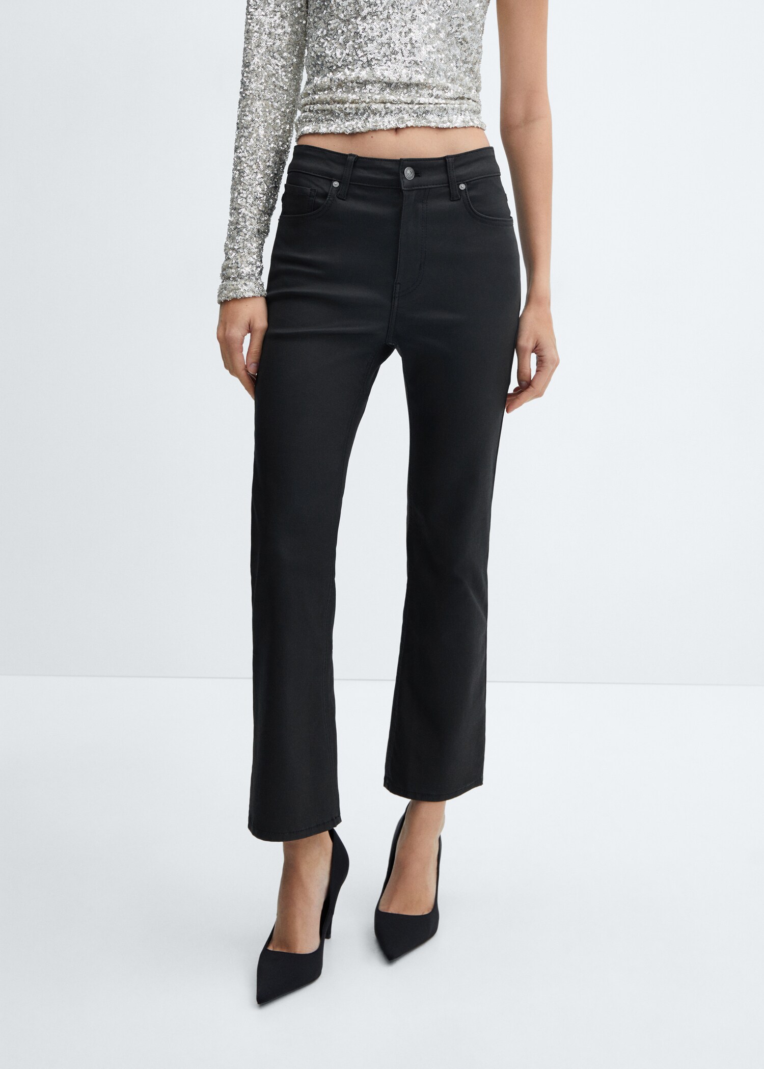 Flared-Coated-Jeans in Cropped-Optik - Mittlere Ansicht